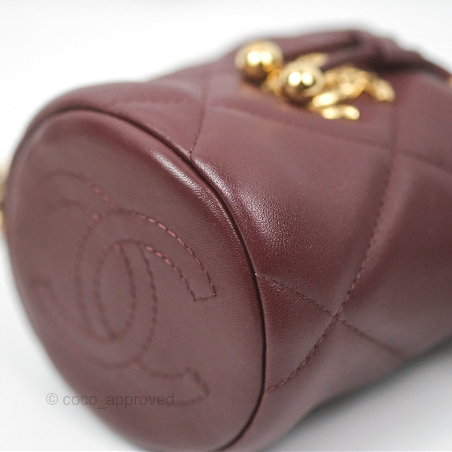 Chanel Mini Bucket Bag with Fluffy Chain Burgundy Lambskin Gold Hardware