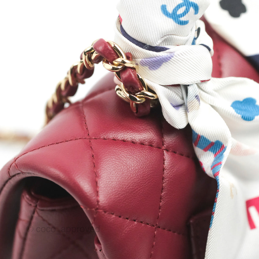 Chanel Top Handle Mini Rectangular Flap Bag Burgundy Lambskin Gold Hardware