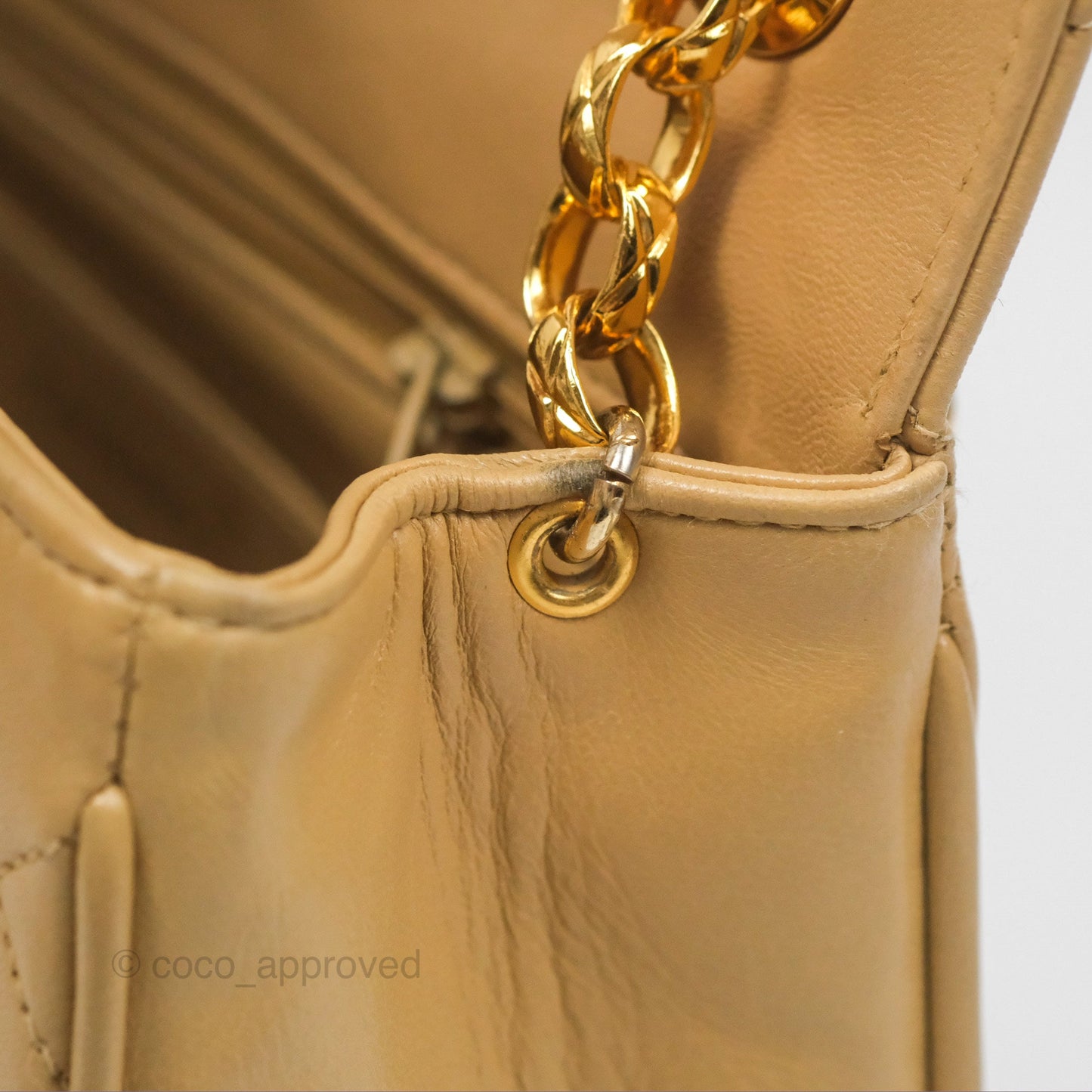 Chanel Vintage Flap Bag Beige Lambskin Gold Hardware