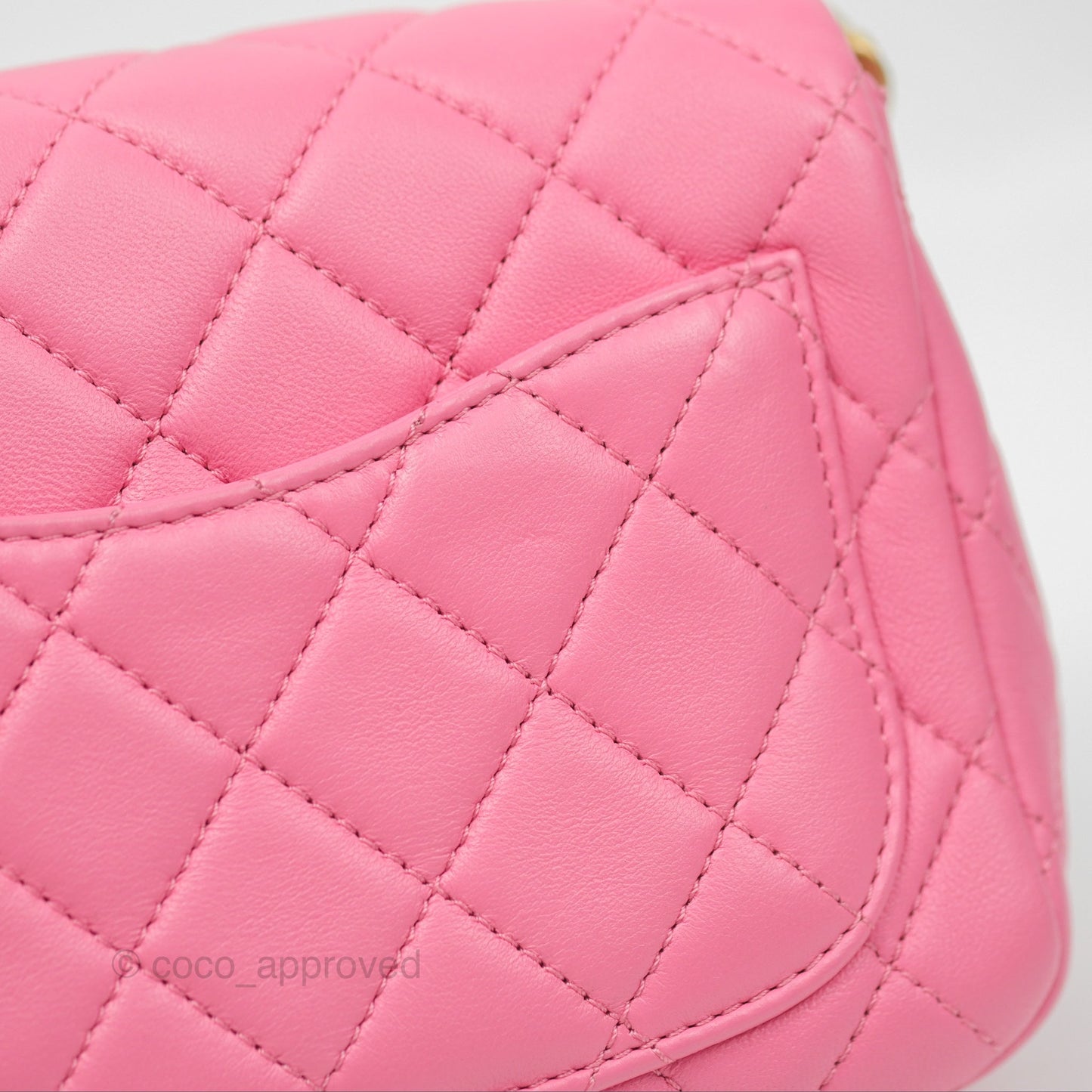 Chanel Mini Pearl Samba Square Flap Pink Lambskin Aged Gold Hardware 21P
