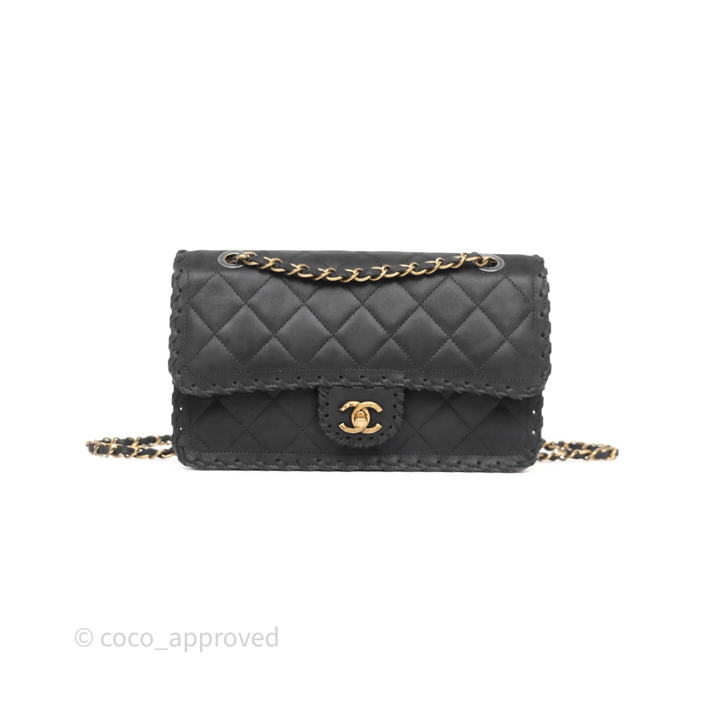 Chanel Braided Flap Bag Black Nubuck Aged Gold Hardware