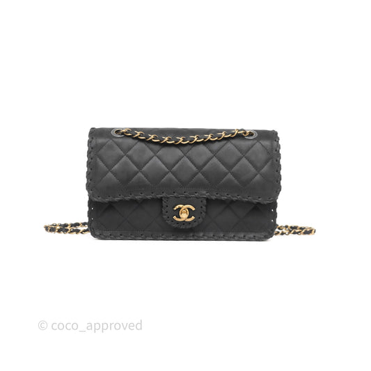 Chanel Braided Flap Bag Black Nubuck Aged Gold Hardware