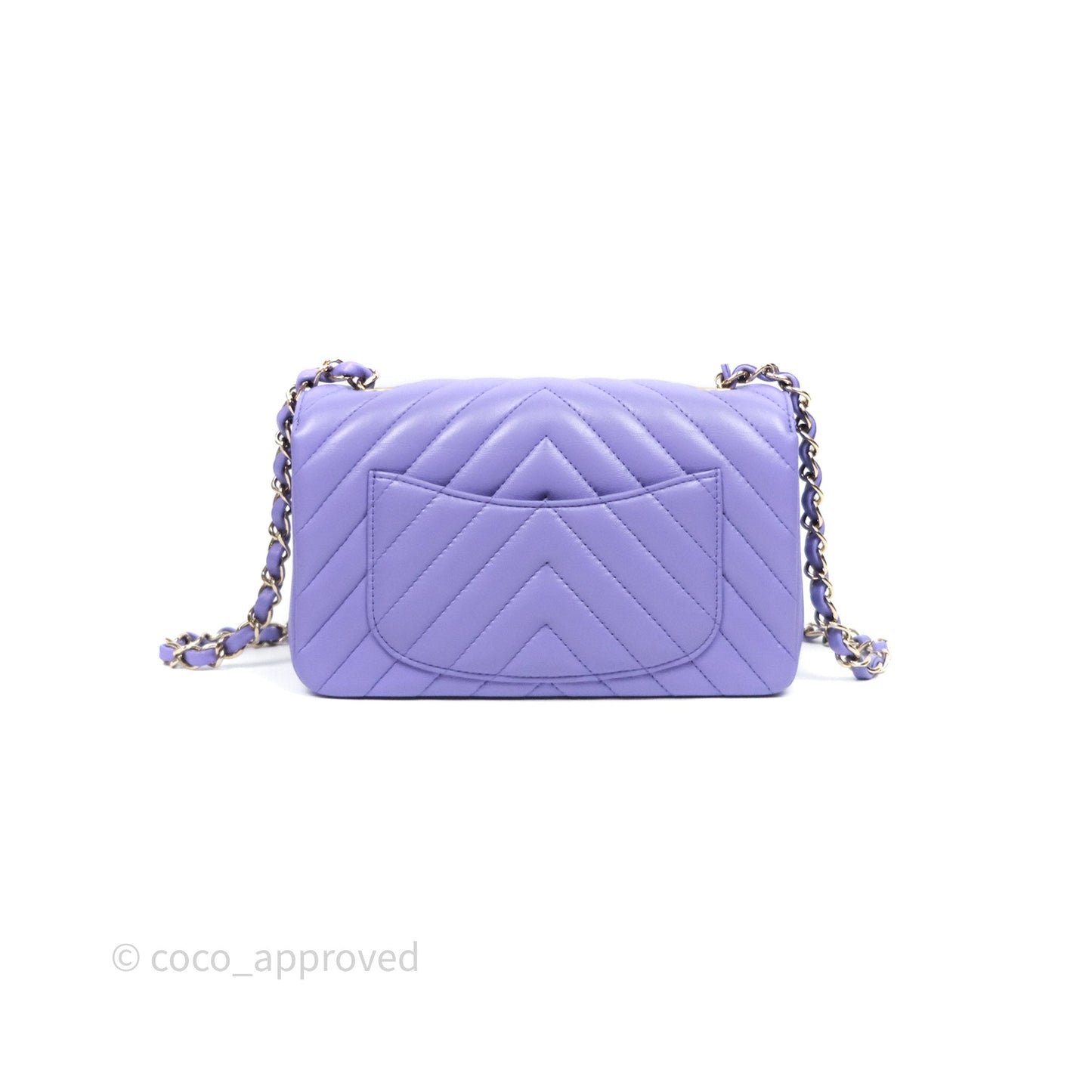 Chanel Quilted Mini Rectangular Chevron Purple Lambskin Gold Hardware
