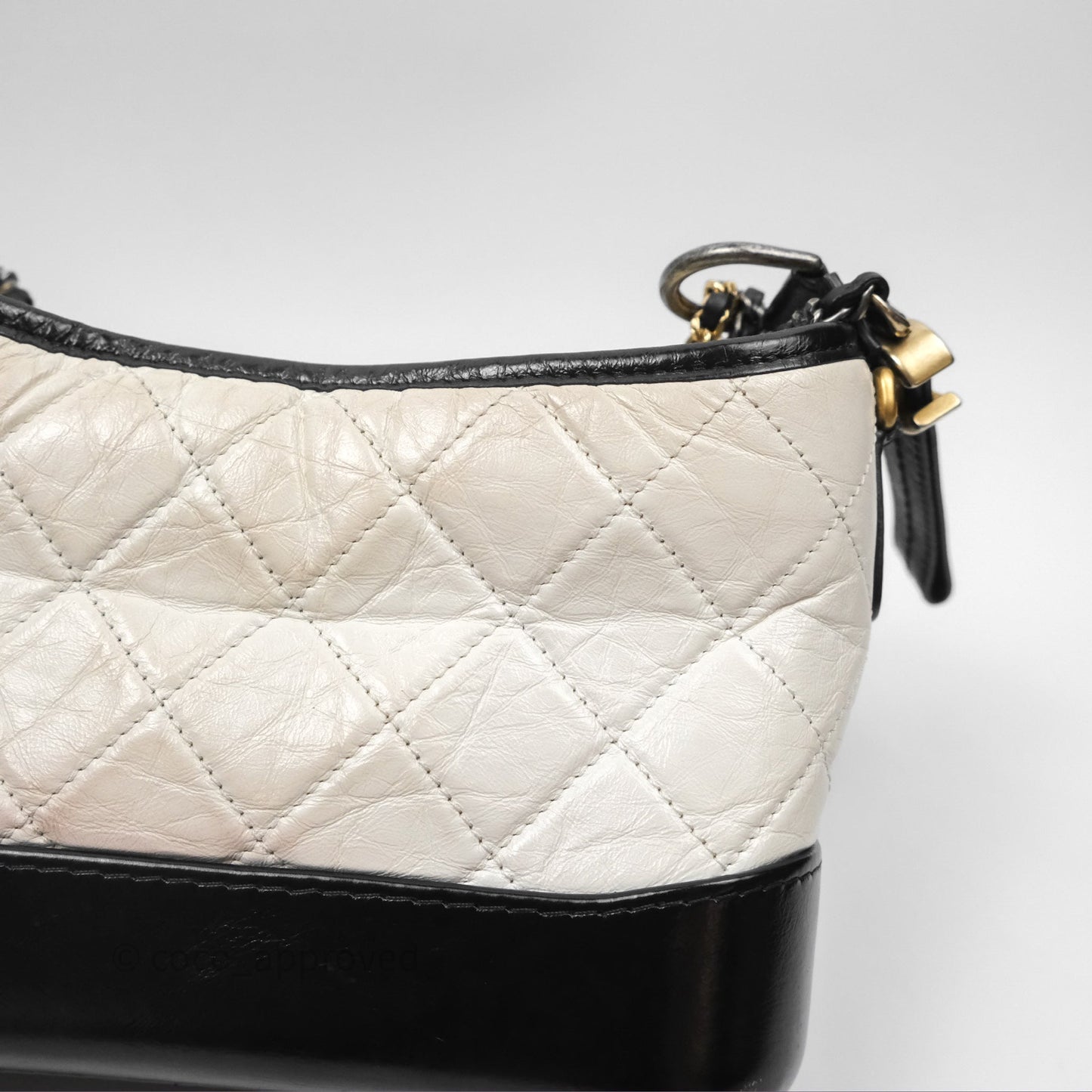 Chanel Small Gabrielle Hobo Quilted Black White Aged Calfskin