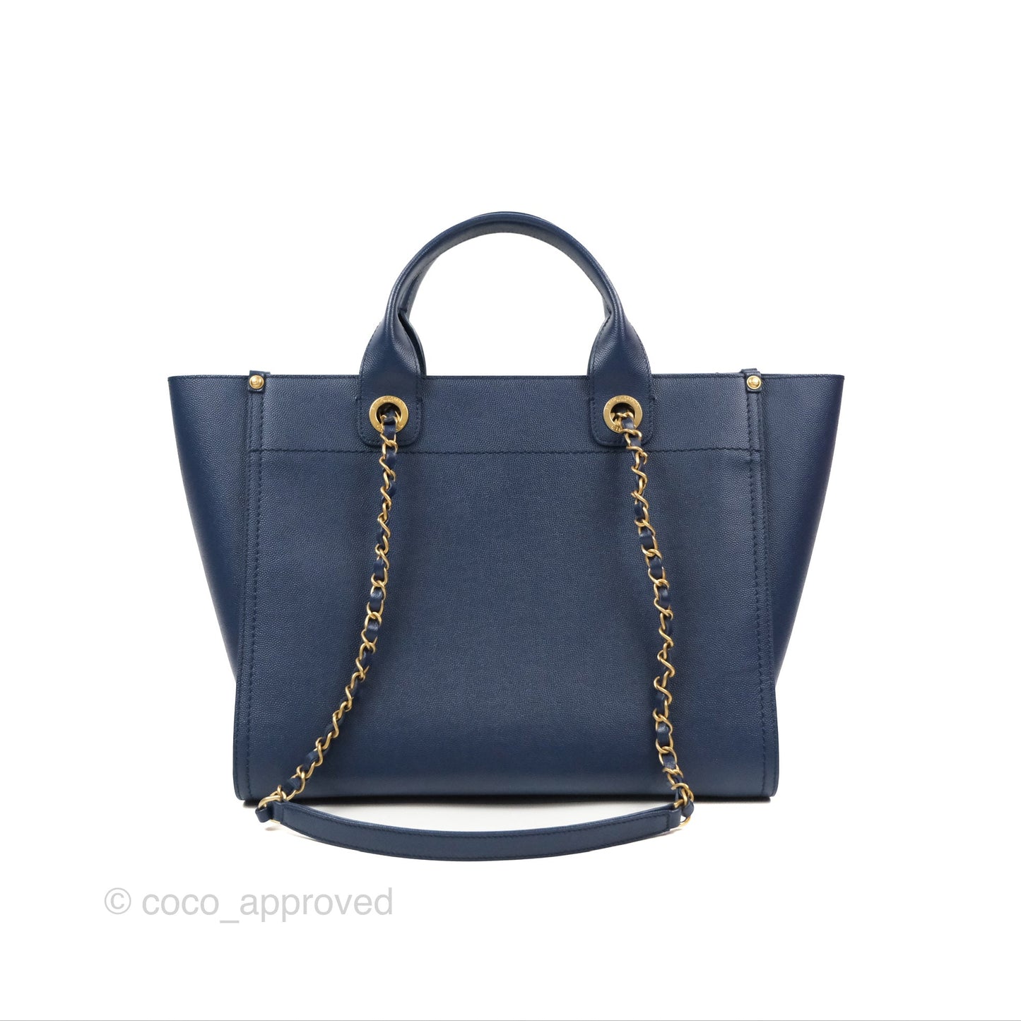 Chanel Small Studded Deauville Tote Navy Caviar Aged Gold Hardware