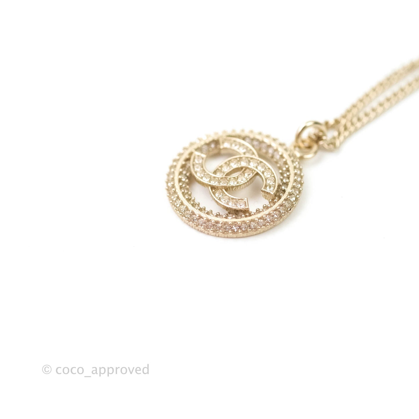 Chanel CC Crystal Necklace Gold Tone 20S