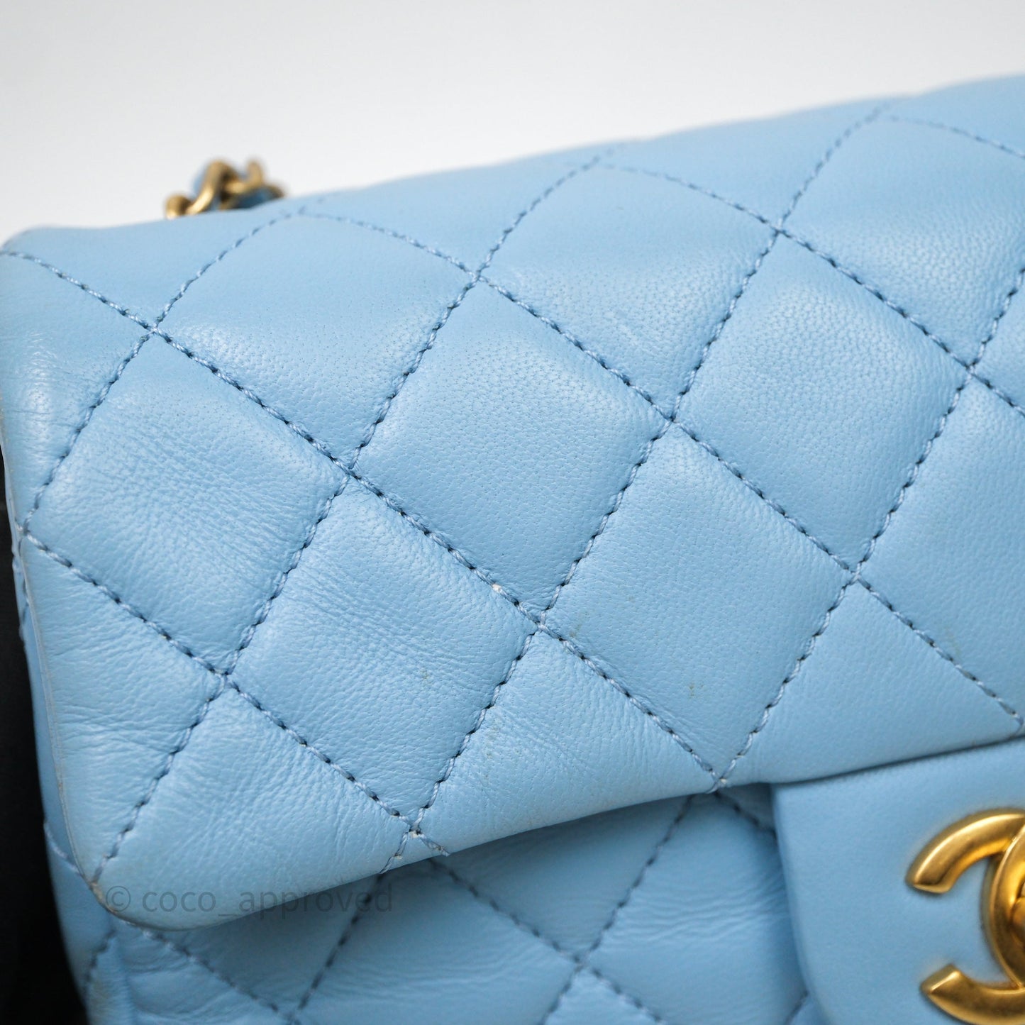Chanel Mini Rectangular Pearl Crush Quilted Blue Lambskin Aged Gold Hardware