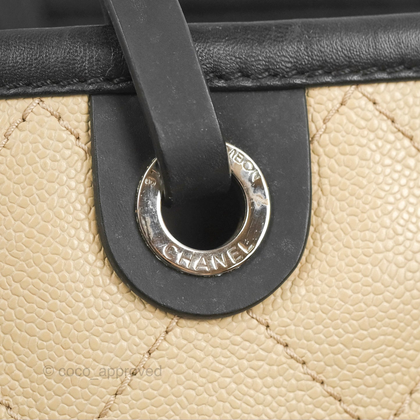 Chanel Large Fever Shopping Tote Quilted Beige Black Caviar