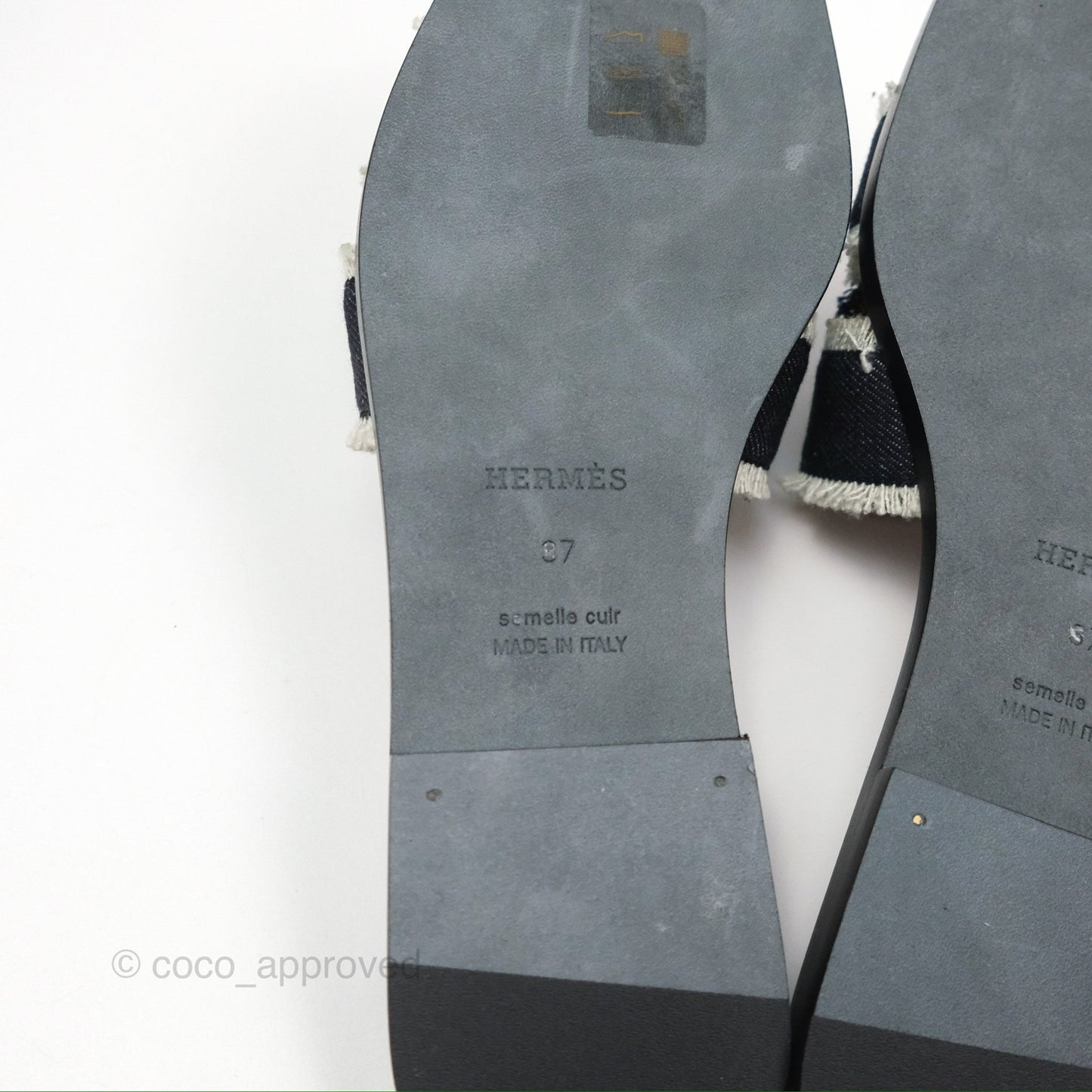 Hermès Oran Sandals in Black Denim Size 37