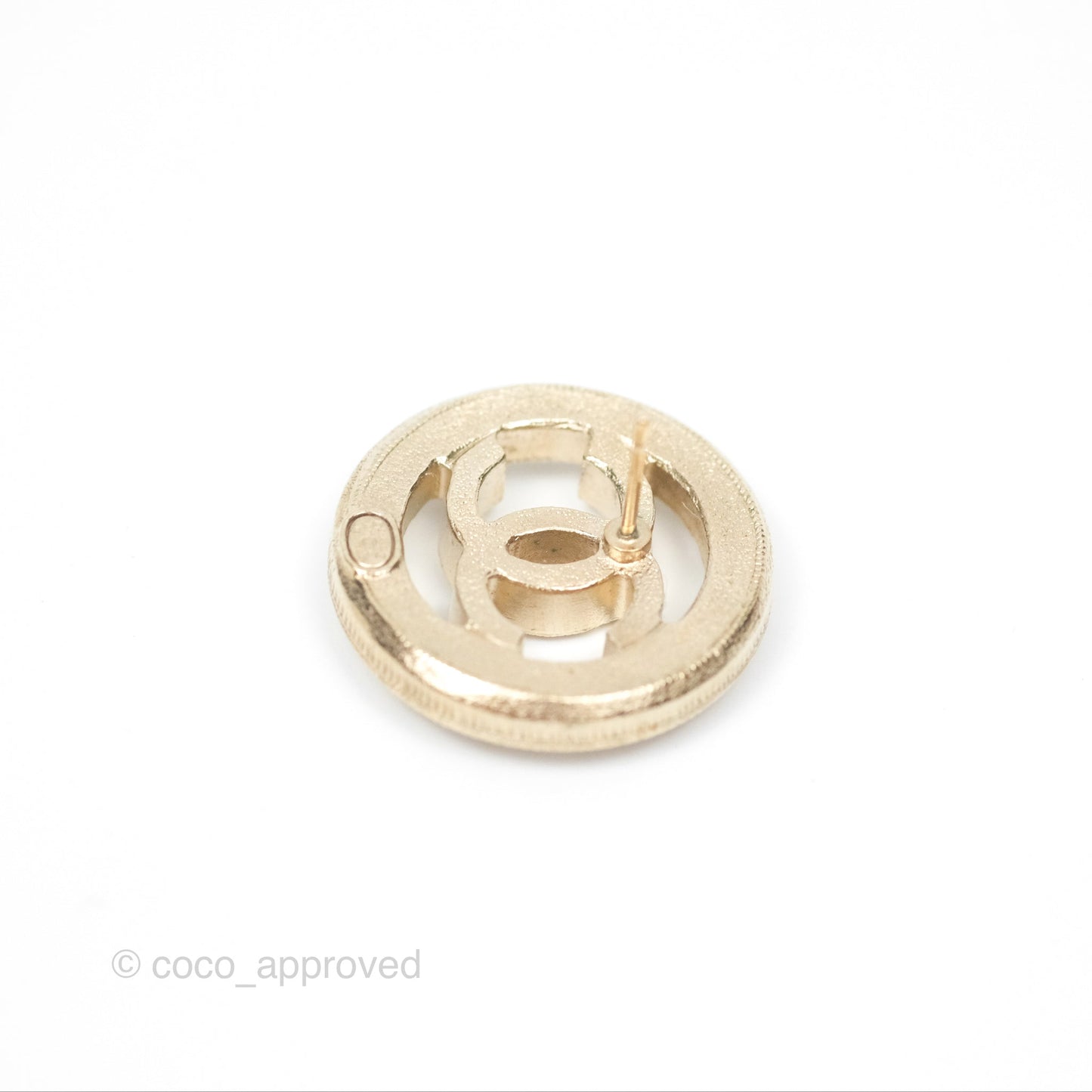 Chanel Pearl CC Round Earrings Gold Tone 17A