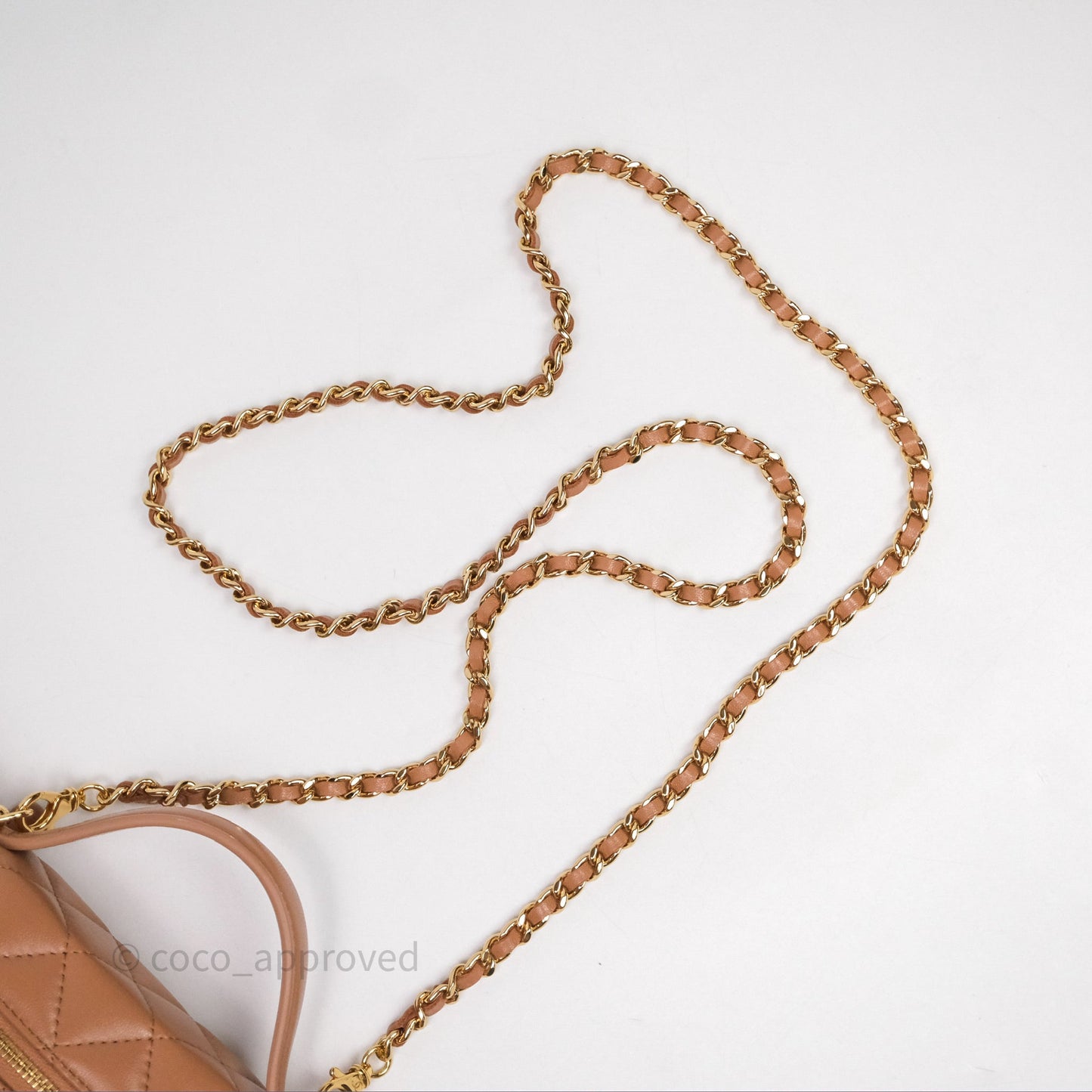 Chanel Top Handle Long Vanity with Chain Caramel Beige Lambskin Gold Hardware 25B