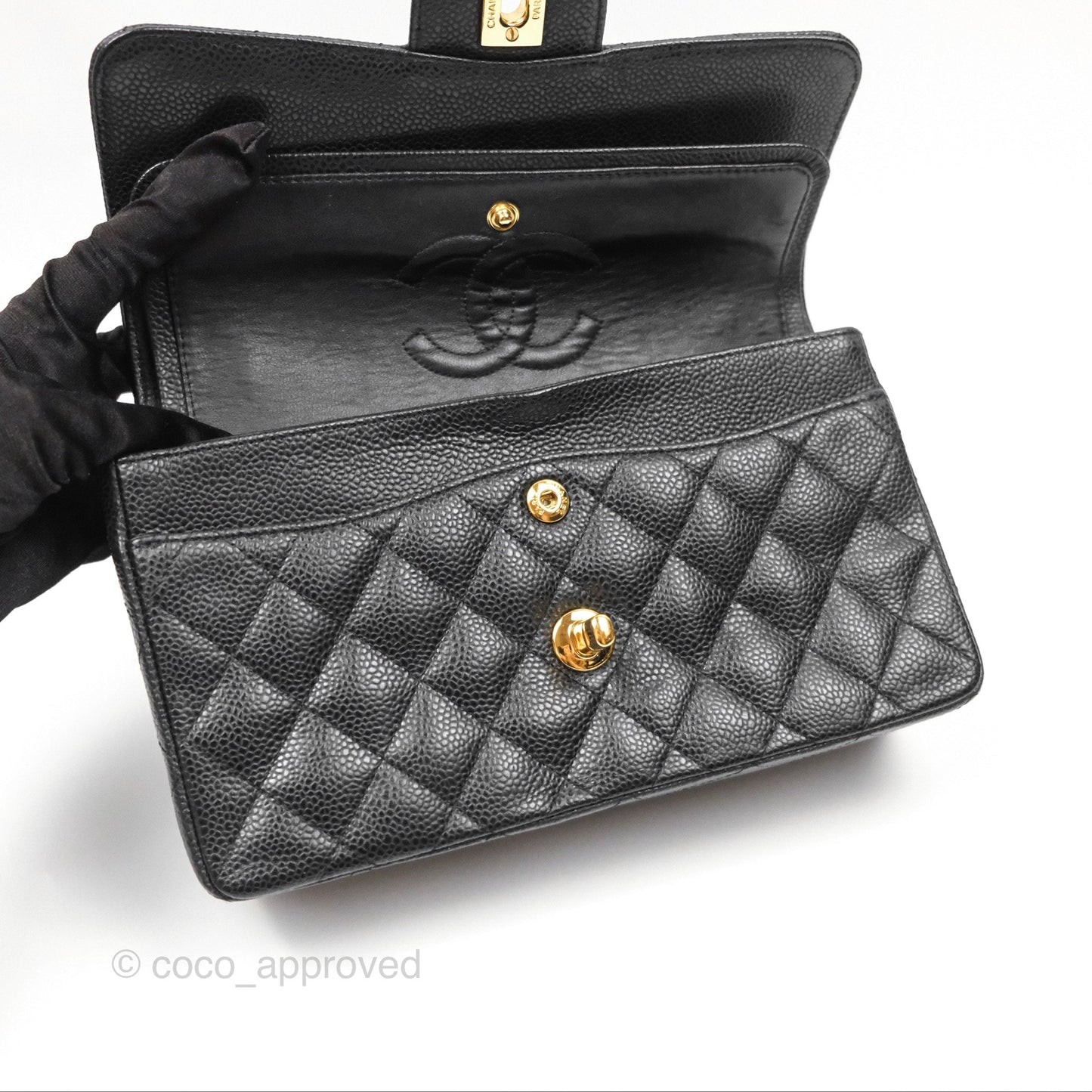Chanel Small Quilted Classic Flap Black Caviar 24K Gold Hardware