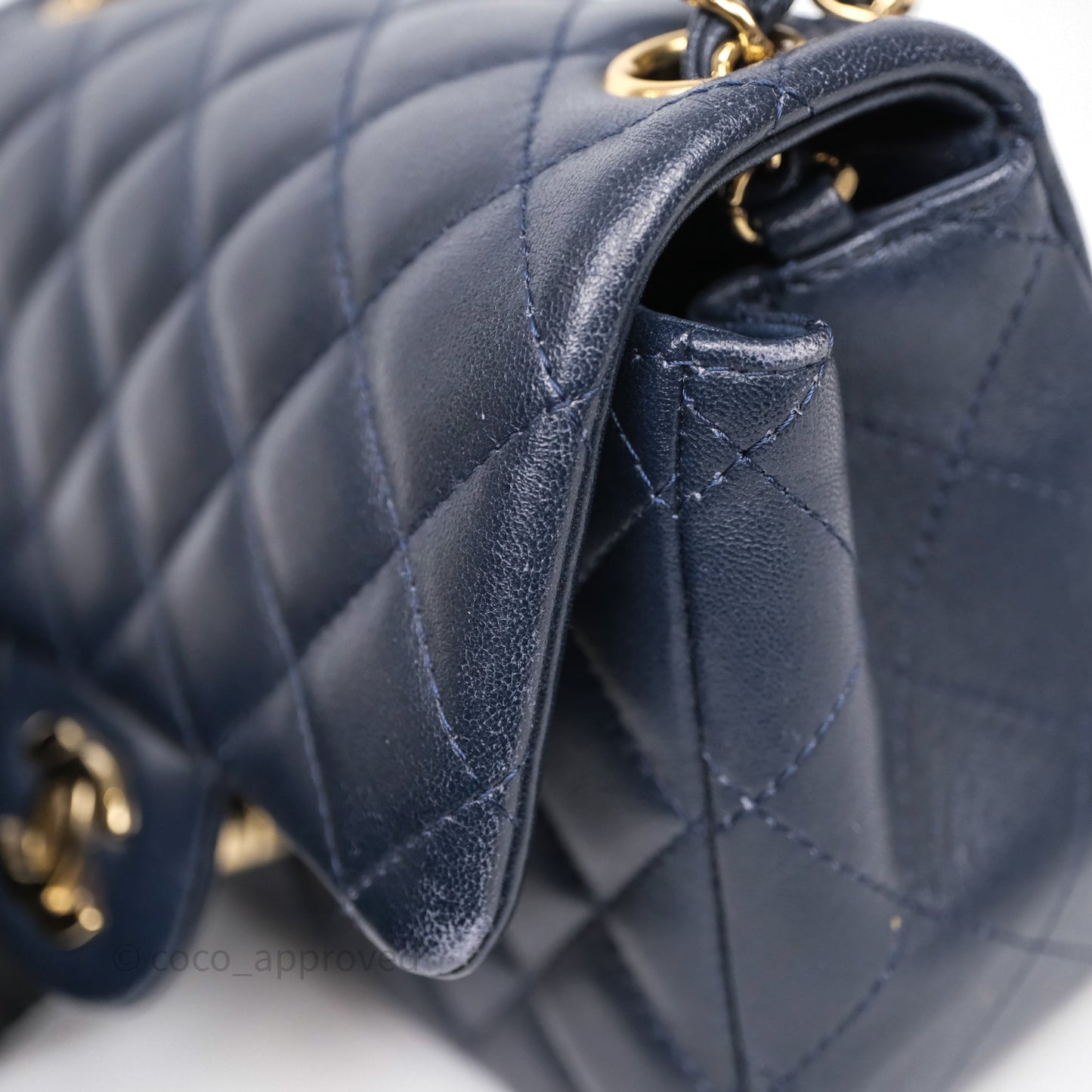 Chanel Mini Square Flap Quilted Navy Lambskin Gold Hardware