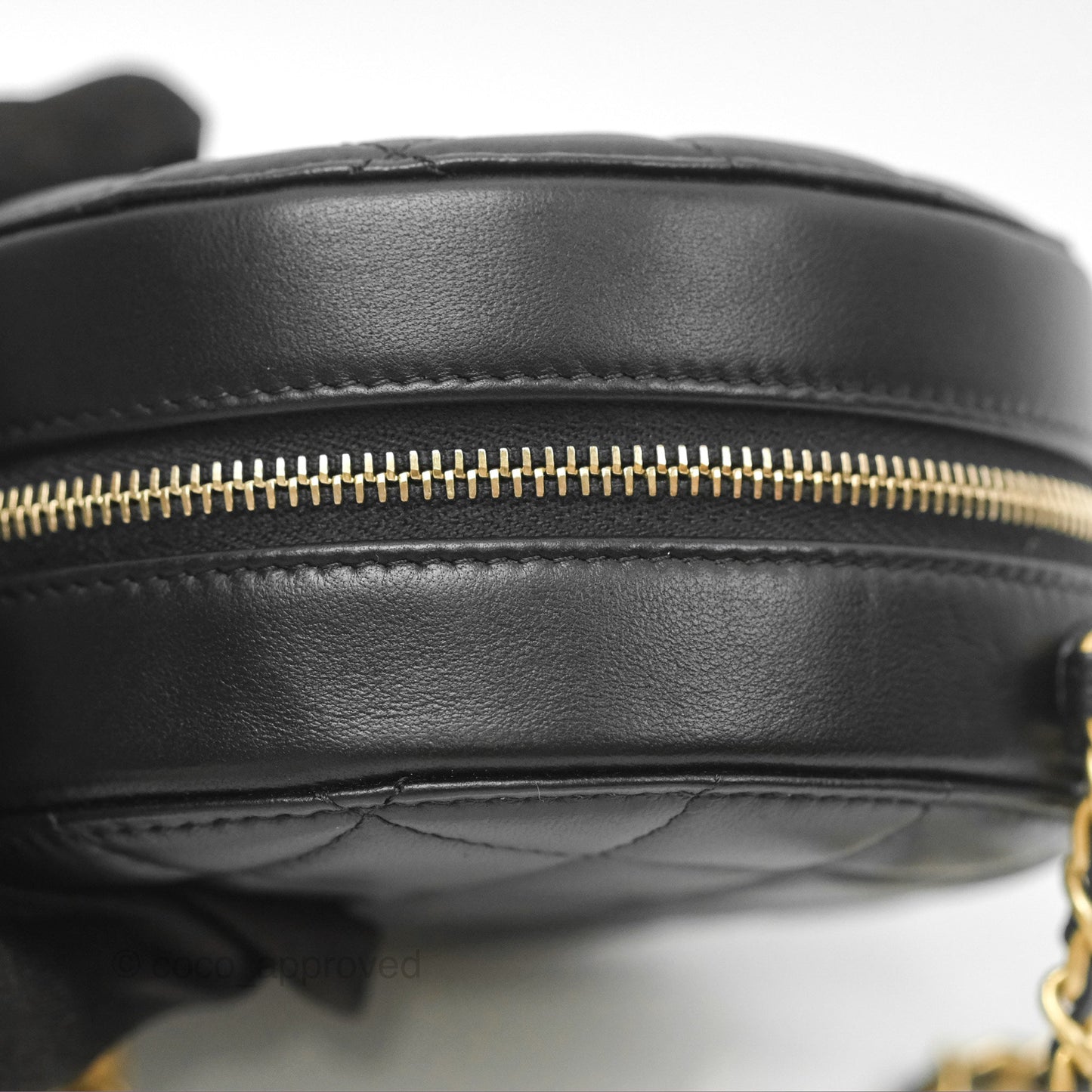 Chanel Quilted Round Pearl Crush Clutch With Chain Black Lambskin Aged Gold Hardware