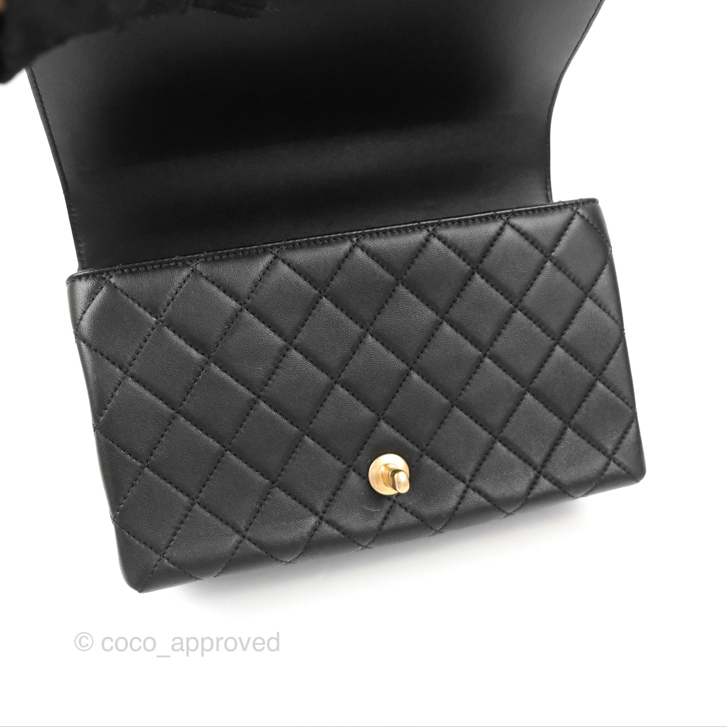 Chanel La Parisienne Top Handle Flap Bag Black Lambskin Aged Gold Hardware