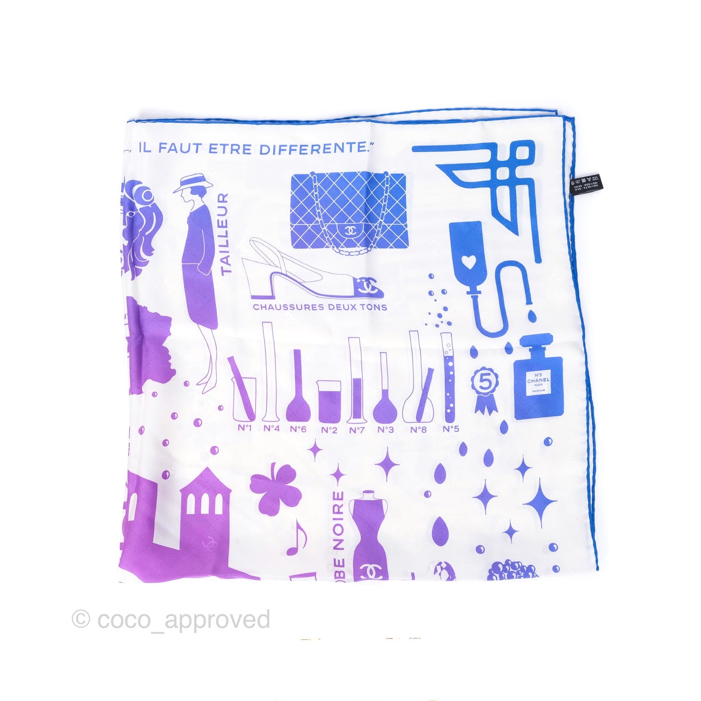 Chanel Silk Scarf 90cm White Gradient Blue Purple