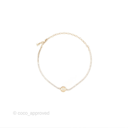 Chanel CC Crystal Chain Choker Necklace Gold Tone 21S