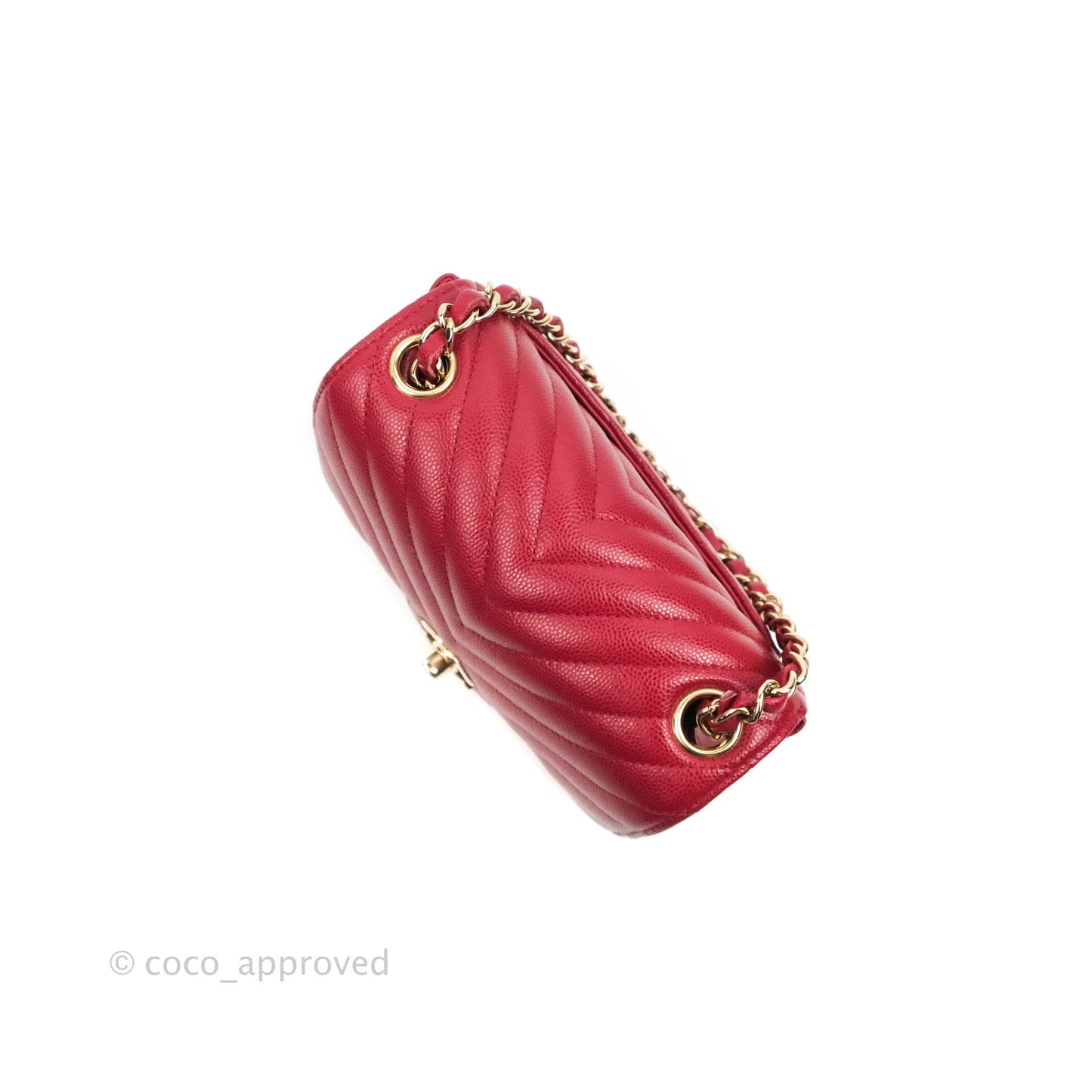 Chanel Mini Square Chevron Rosy Red Caviar Gold Hardware 18B