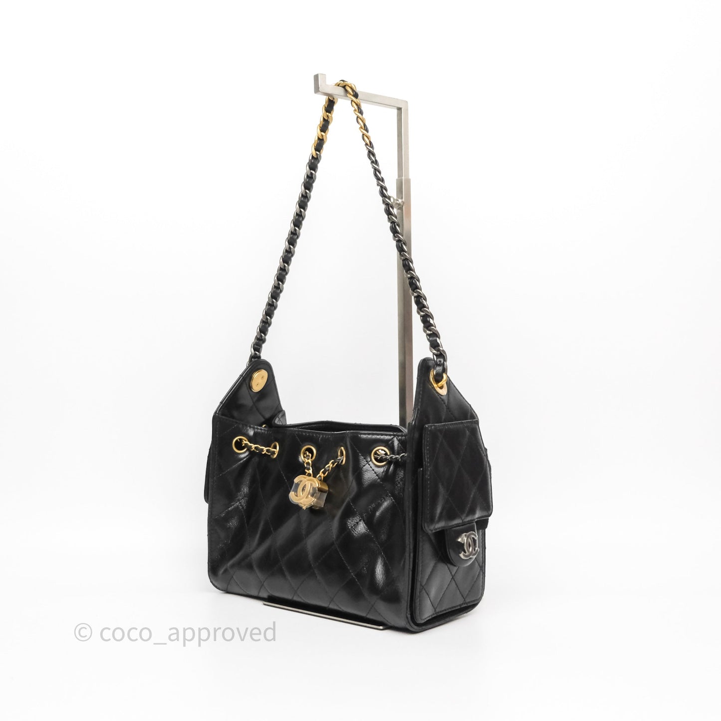 Chanel 25 Mini Black Shiny Crumpled Calfskin Mixed Hardware