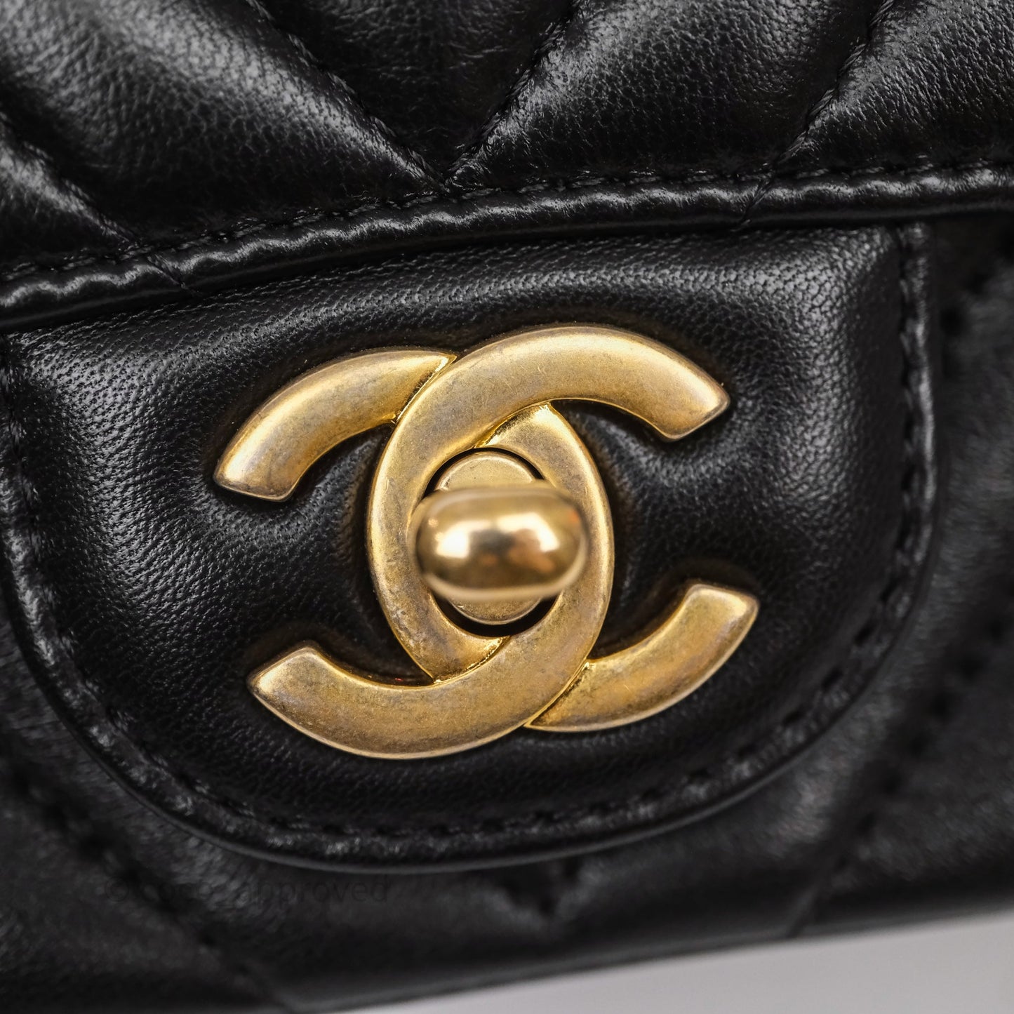 Chanel Mini Square Flap Chevron Black Lambskin Aged Gold Hardware