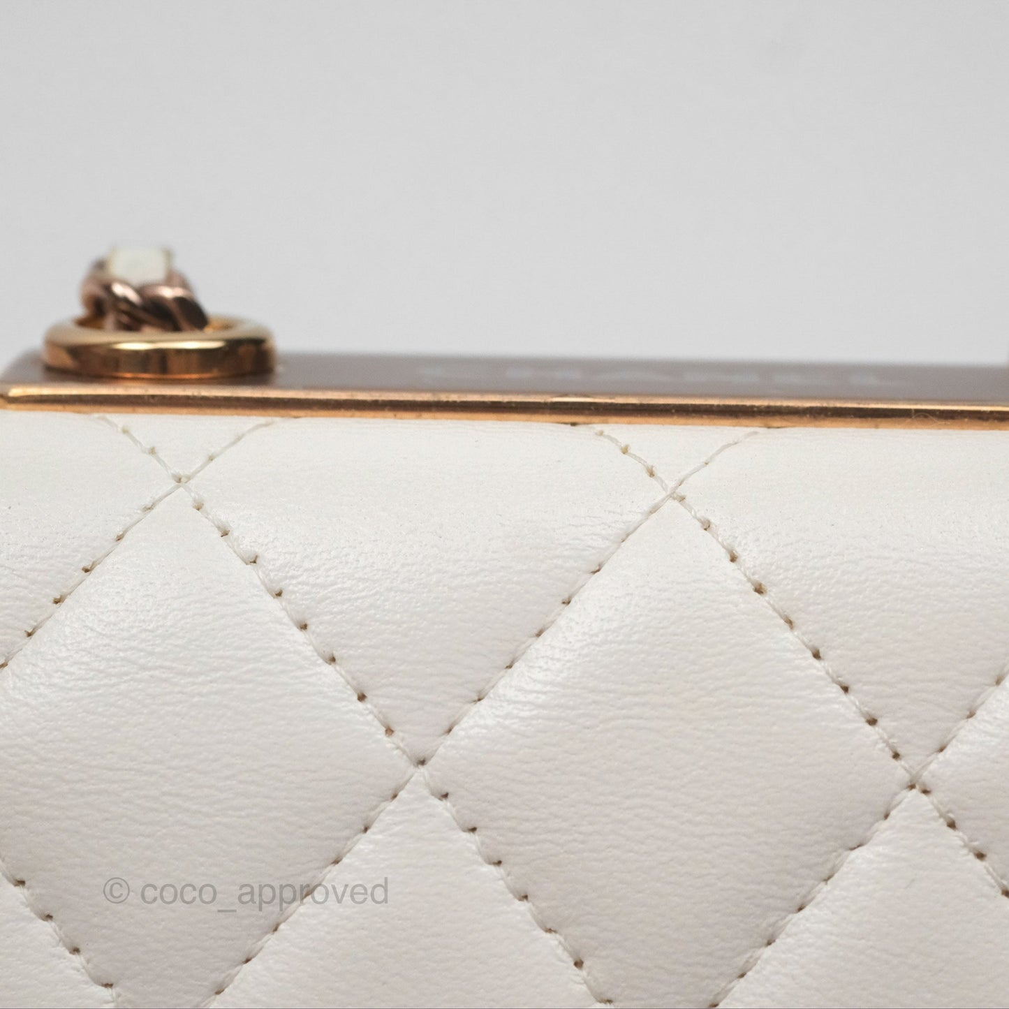 Chanel Mini Quilted Trendy CC Clutch With Chain White Lambskin Rose Gold Hardware