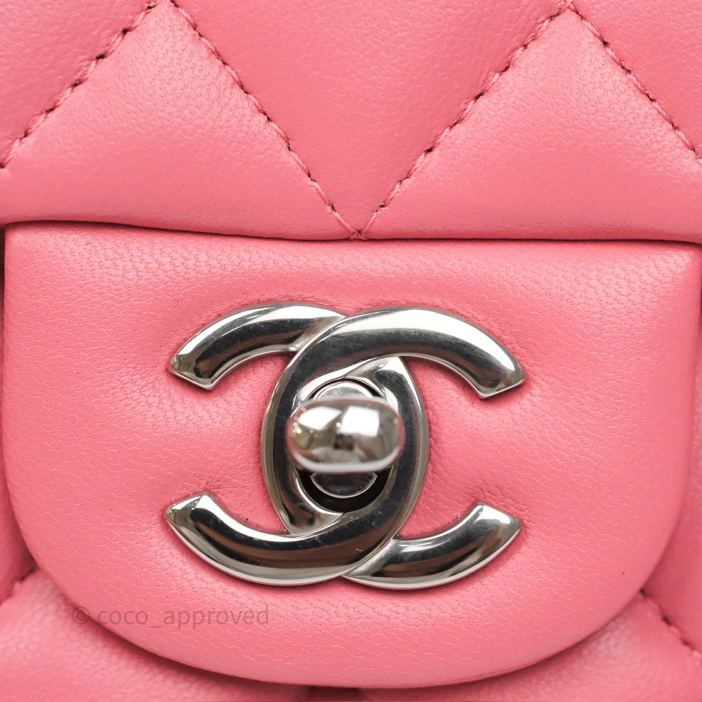 Chanel Mini Square Flap Quilted Pink Lambskin Silver Hardware