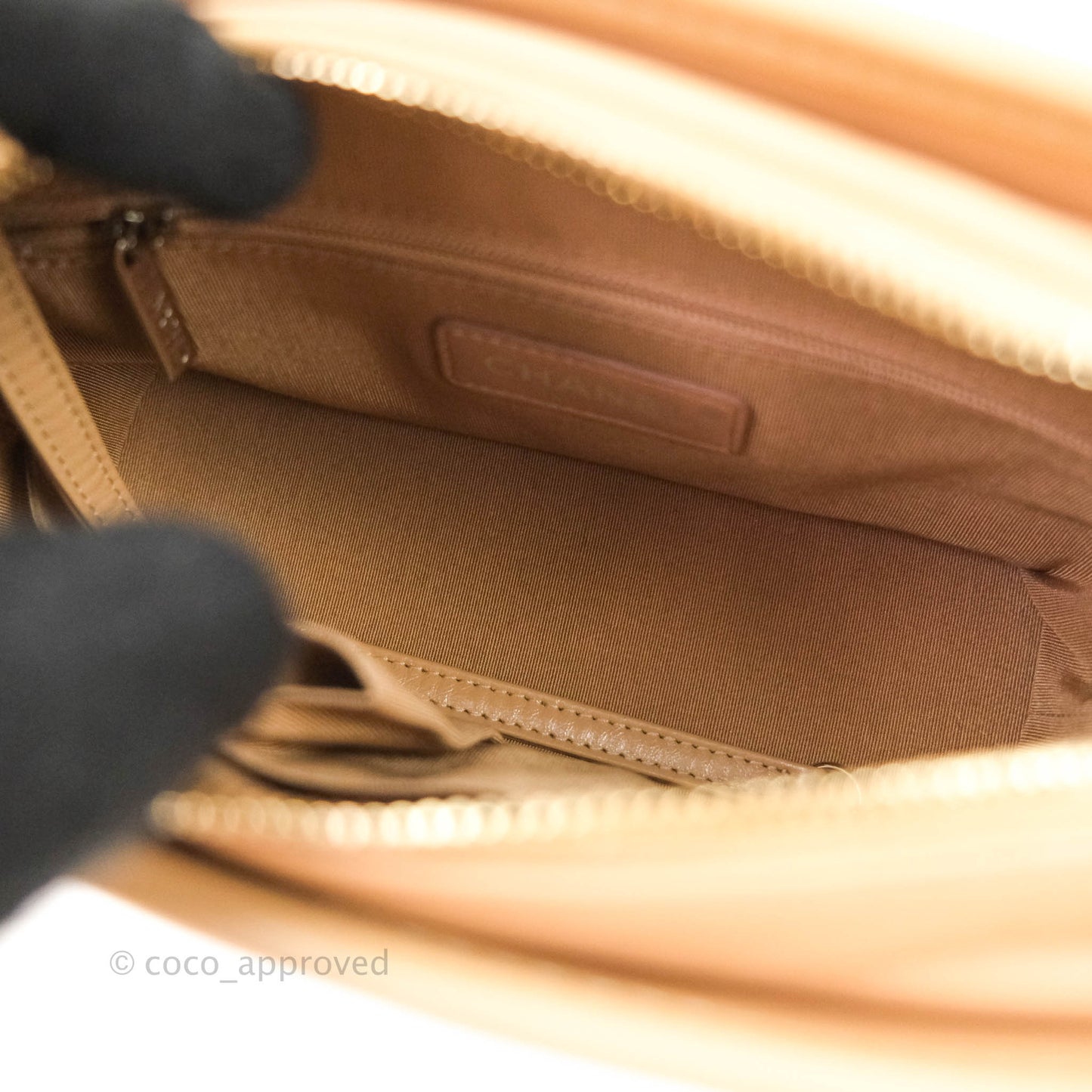 Chanel Calfskin Chevron Small Gabrielle Hobo Beige Mixed Hardware