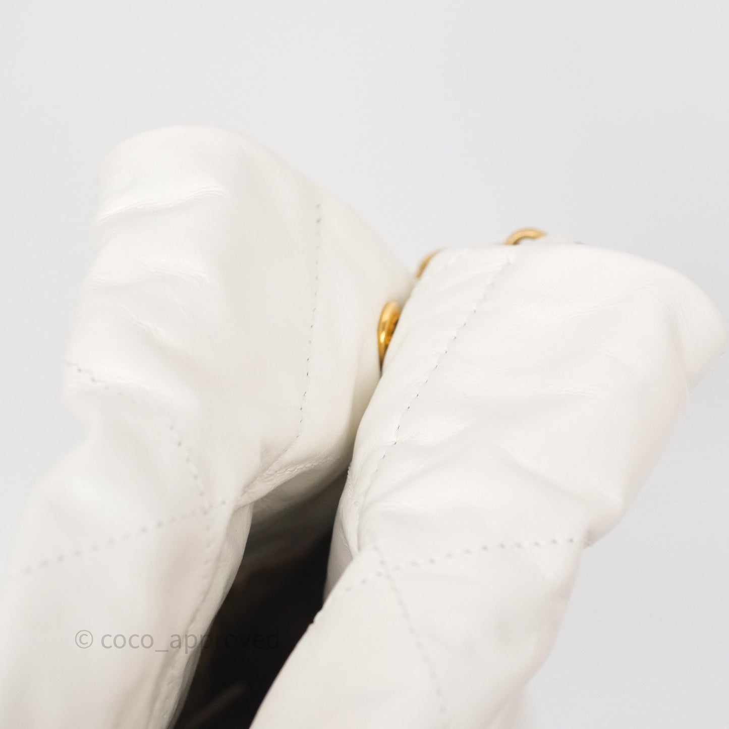 Chanel 22 Small White Aged Calfskin Black Logo Aged Gold Hardware