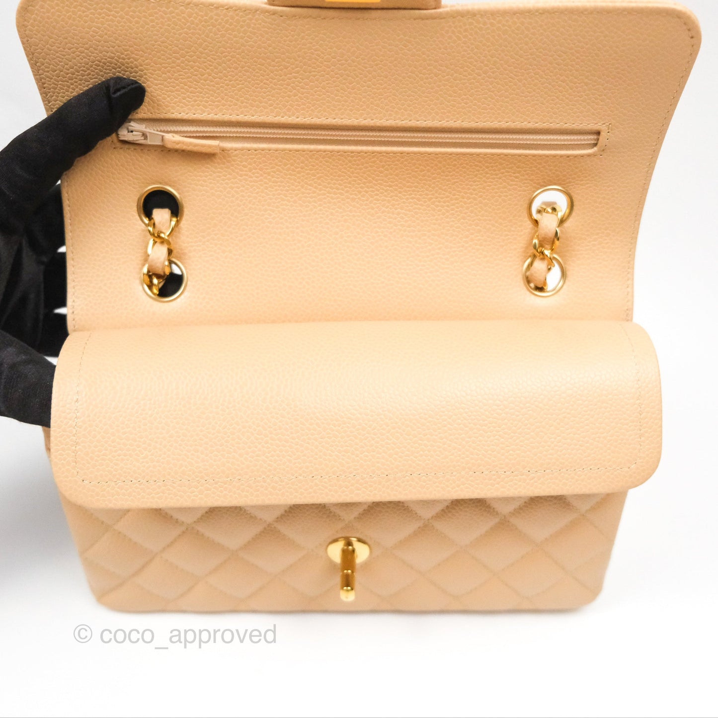 Chanel Small Quilted Classic Flap Beige Caviar Gold Hardware