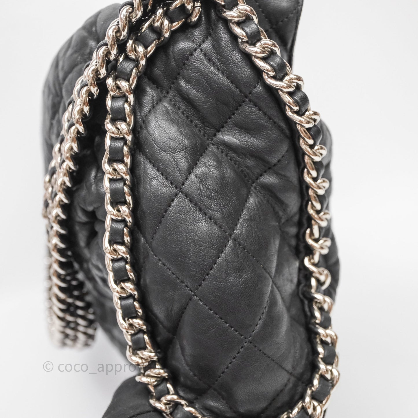 Chanel Chain Around Calfskin Hobo Black Silver Hardware