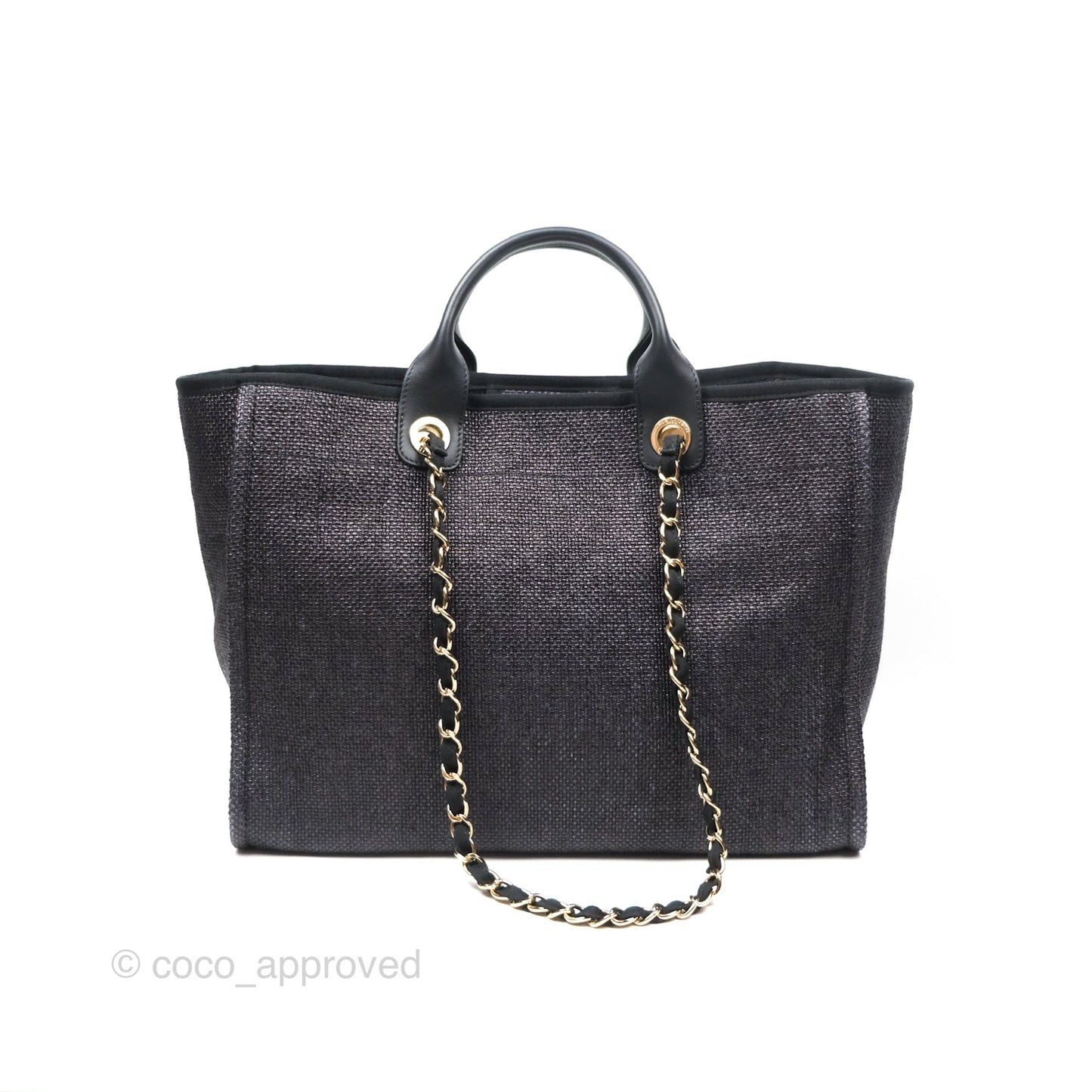 Chanel Large Deauville Black Raffia Gold Hardware