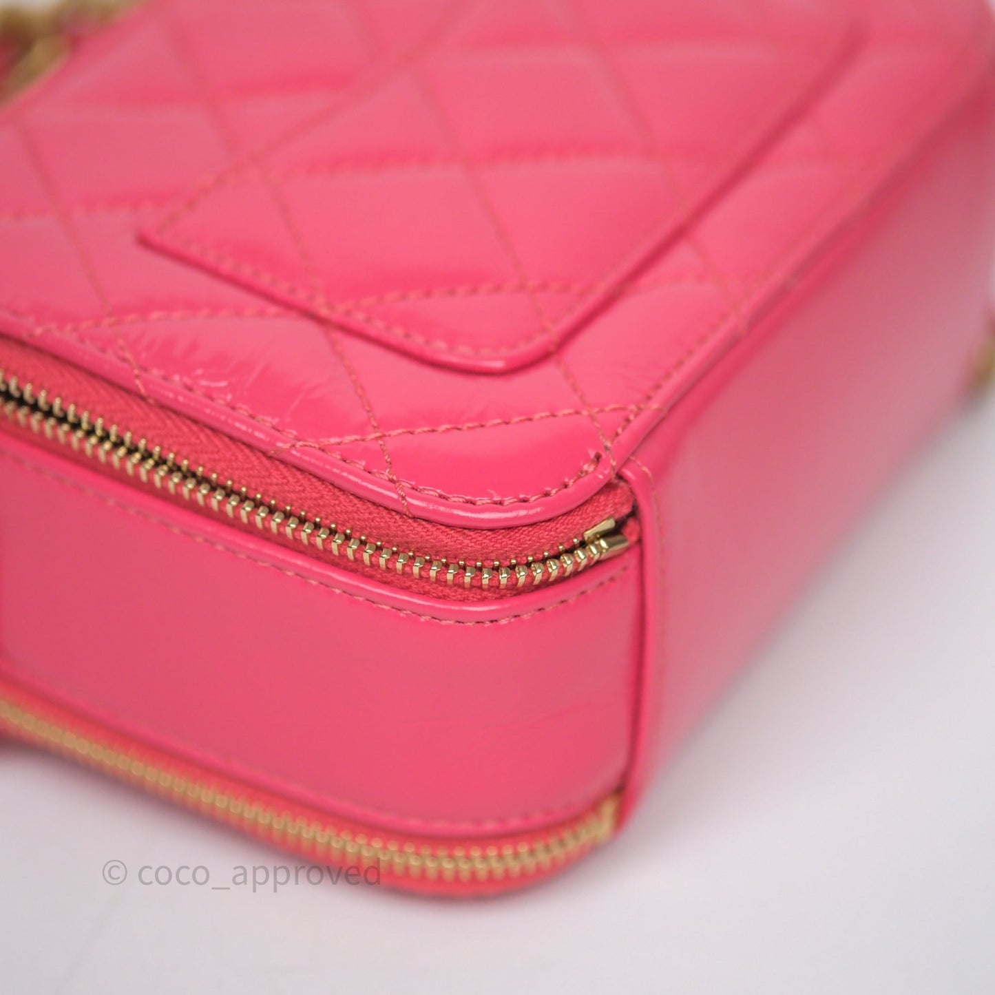 Chanel Small Top Handle Vanity Case Hot Pink Shiny Crumpled Calfskin Aged Gold Hardware