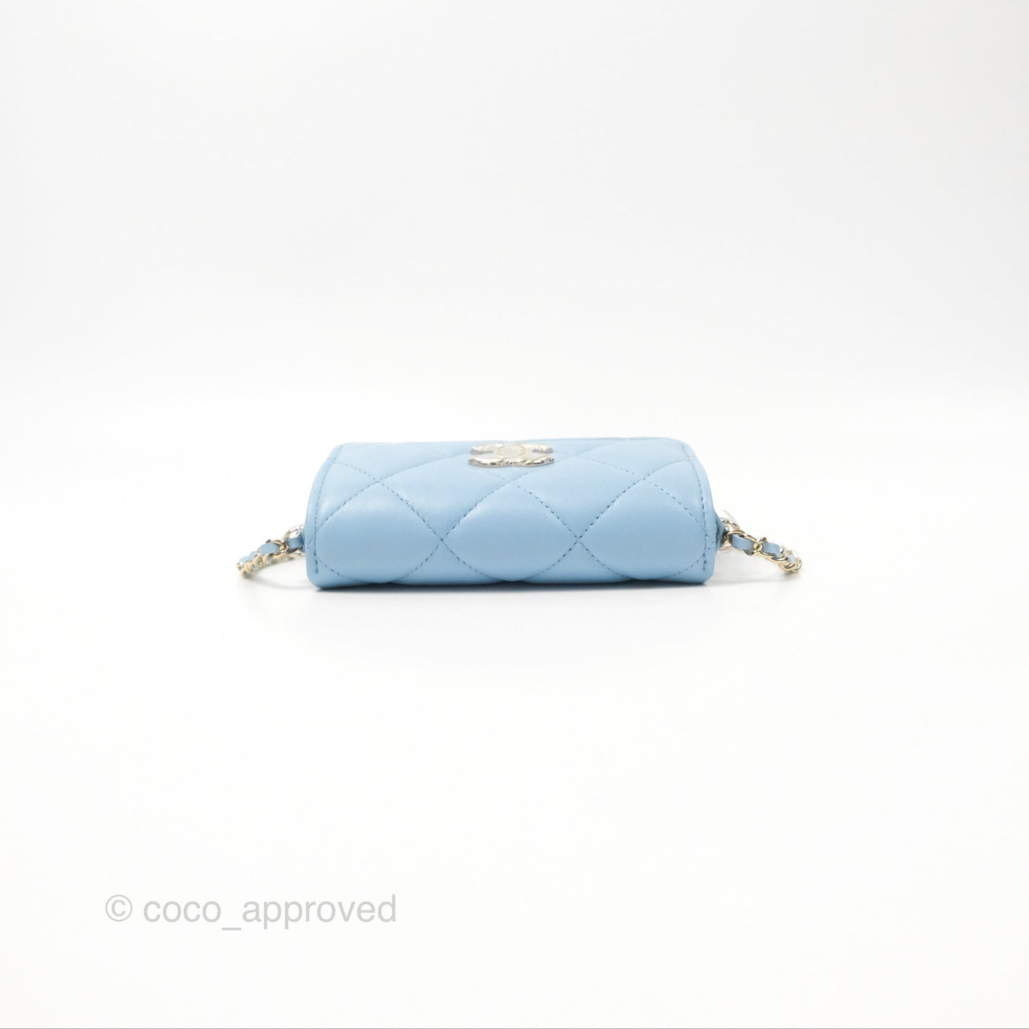 Chanel Mini Chain Around Clutch With Chain Blue Lambskin Gold Hardware