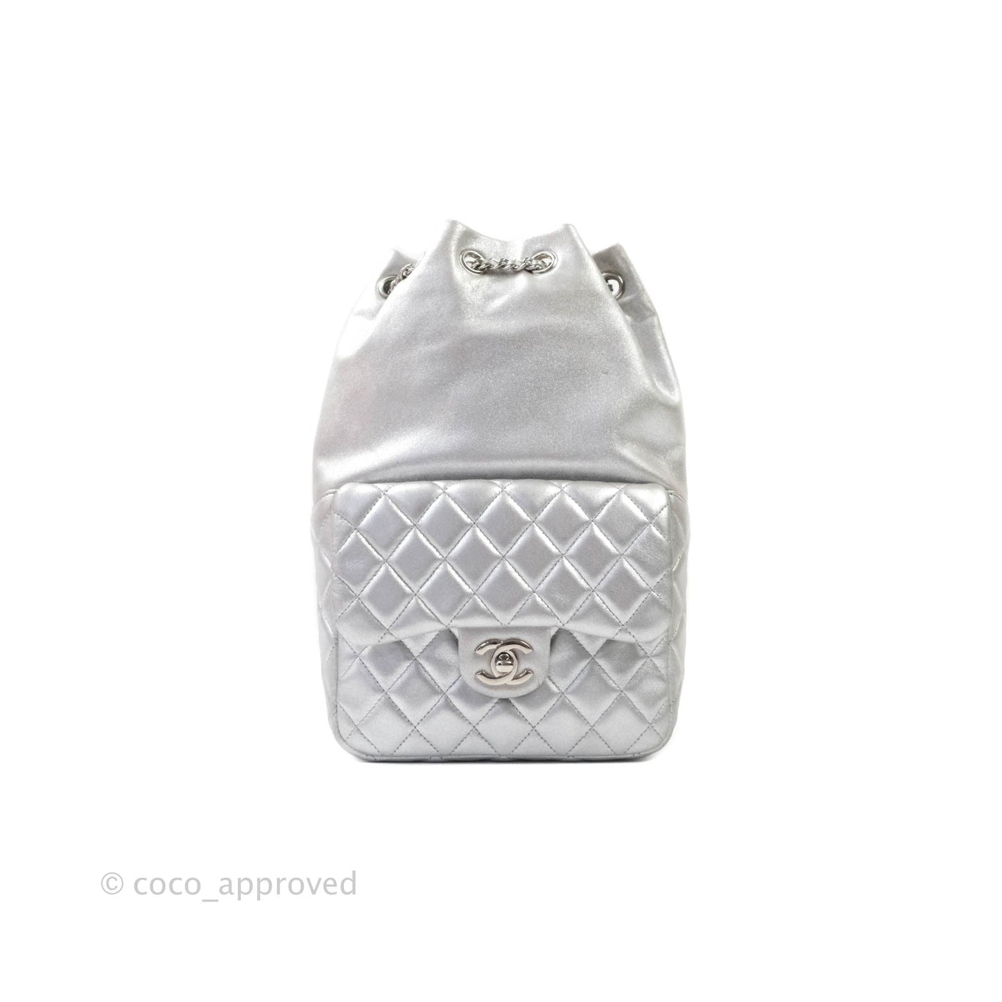 Chanel Quilted Small Metallic Silver Backpack in Seoul Lambskin Silver Hardware