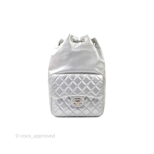 Chanel Quilted Small Metallic Silver Backpack in Seoul Lambskin Silver Hardware