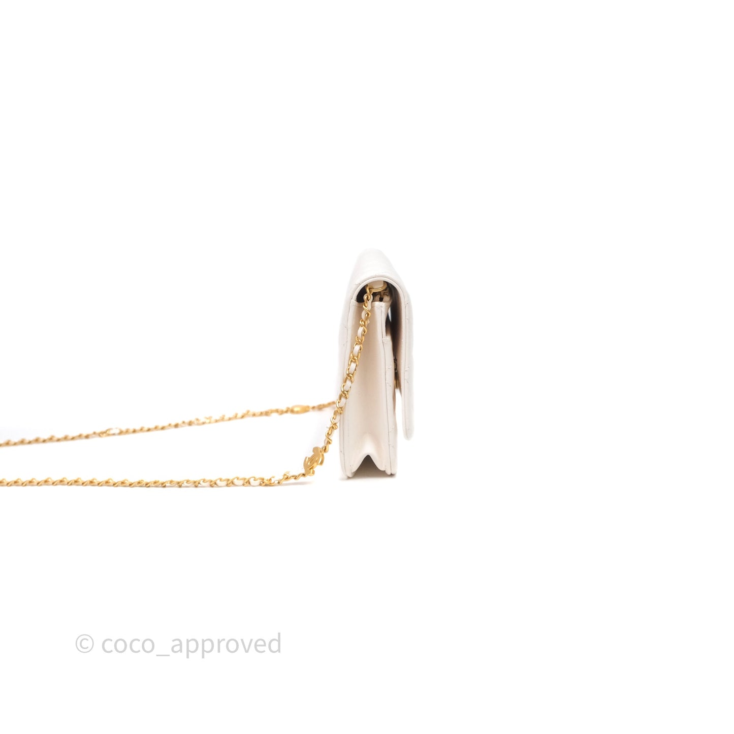 Chanel Coco Heart Chain WOC Ivory White Lambskin Aged Gold Hardware 22K