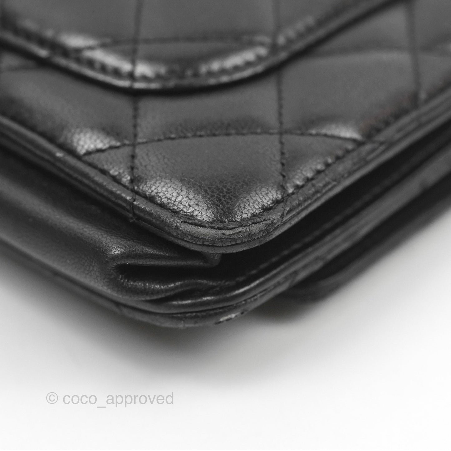 Chanel Quilted Classic Wallet On Chain WOC Black Lambskin Silver Hardware
