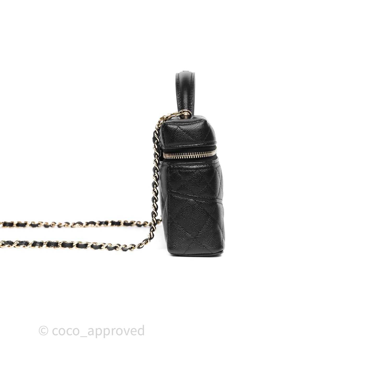 Chanel Top Handle Long Vanity with Chain Black Caviar Gold Hardware 25C