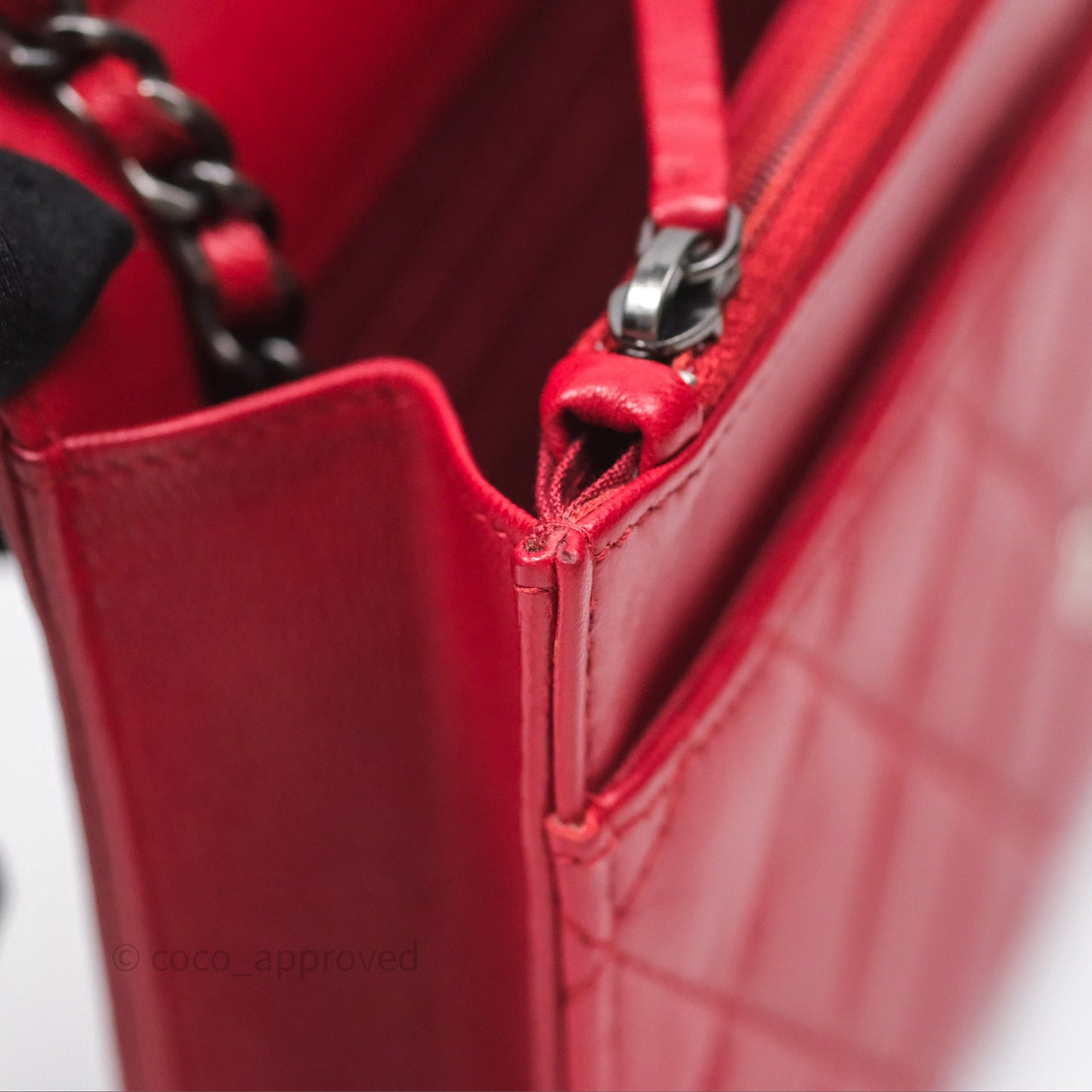 Chanel Boy Wallet on Chain WOC Red Lambskin Ruthenium Hardware