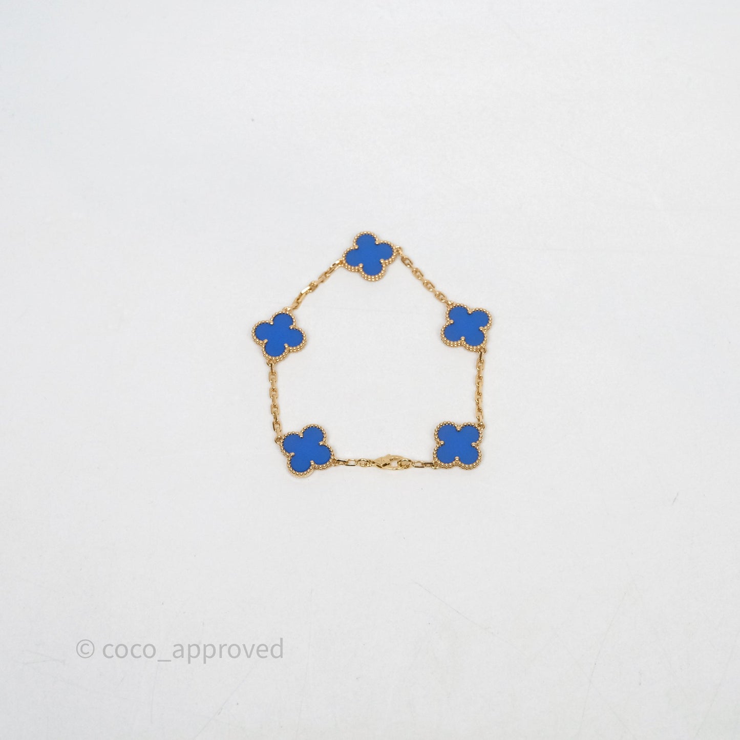 Van Cleef & Arpels Vintage Alhambra 5 Motifs Blue Agate Yellow Gold Bracelet