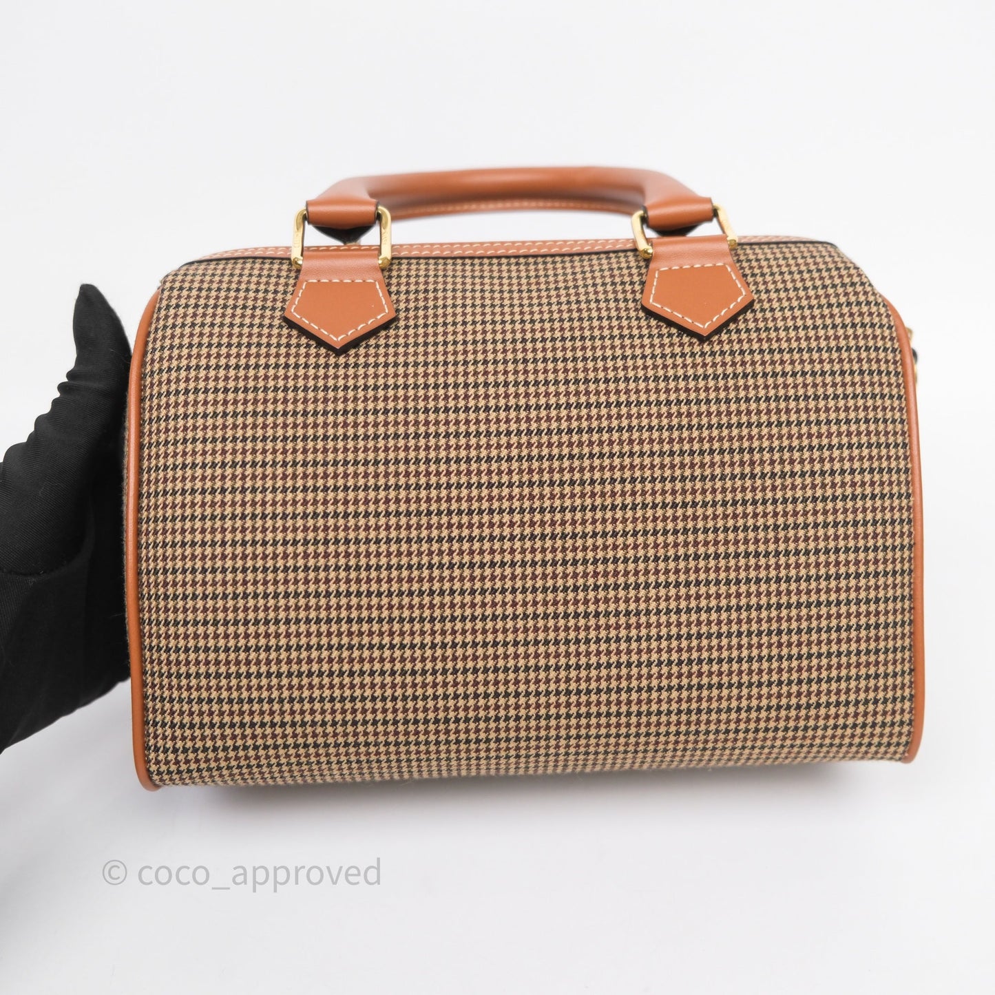 Celine Small Brown Houndstooth Boston Cuir Triomphe Tan Smooth Calfskin Bag