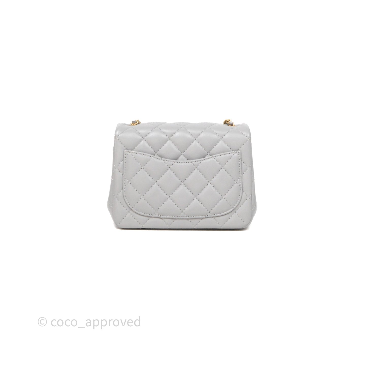 Chanel Pearl Crush Mini Square Quilted Grey Lambskin Aged Gold Hardware