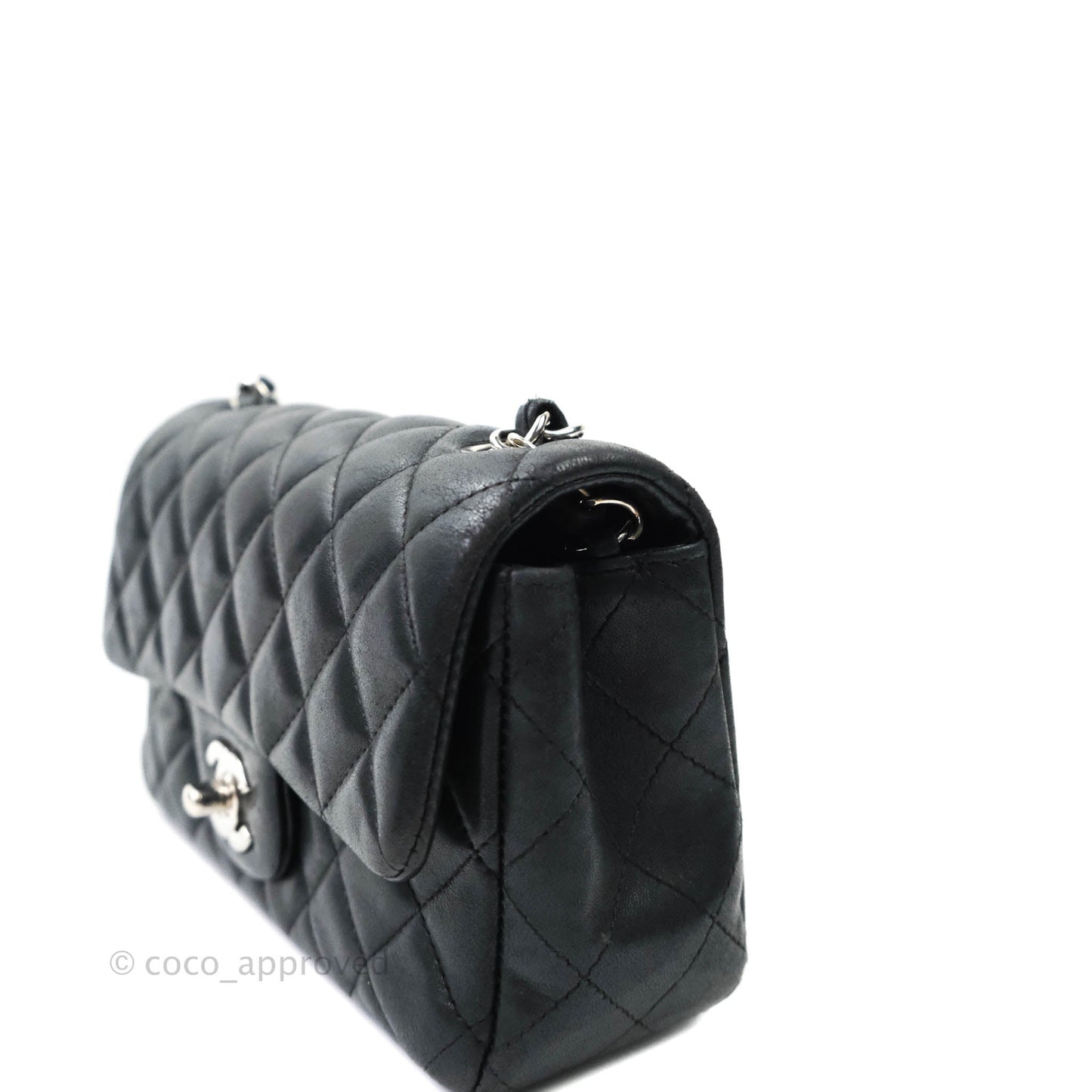 Chanel Classic Quilted Mini Rectangular Flap Black Lambskin Silver Hardware