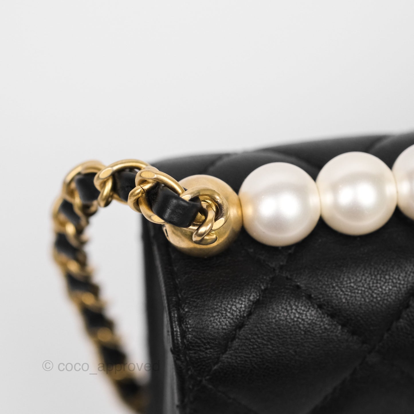 Chanel Small Chic Pearls Flap Quilted Black Goatskin Aged Gold Hardware