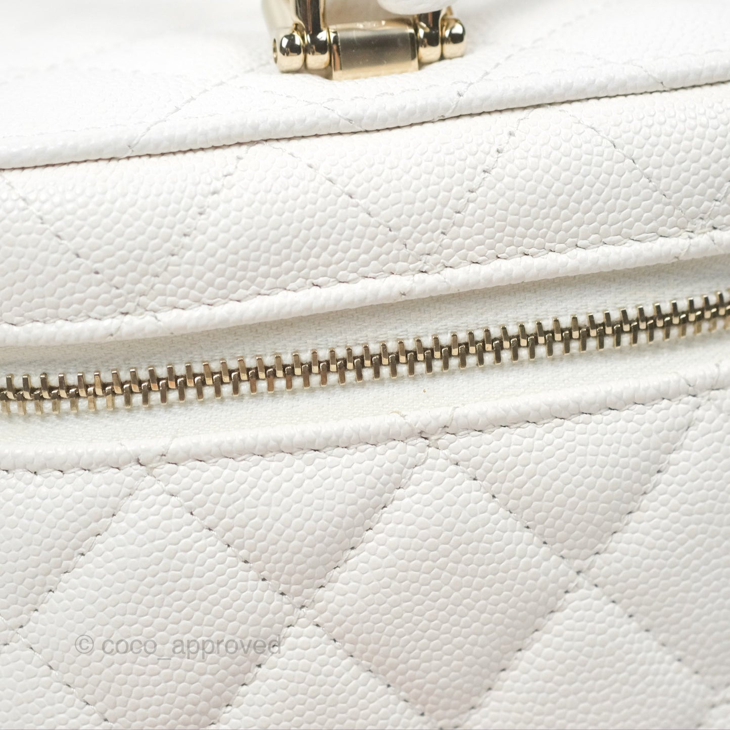 Chanel Quilted Top Handle Vanity Case White Caviar Gold Hardware