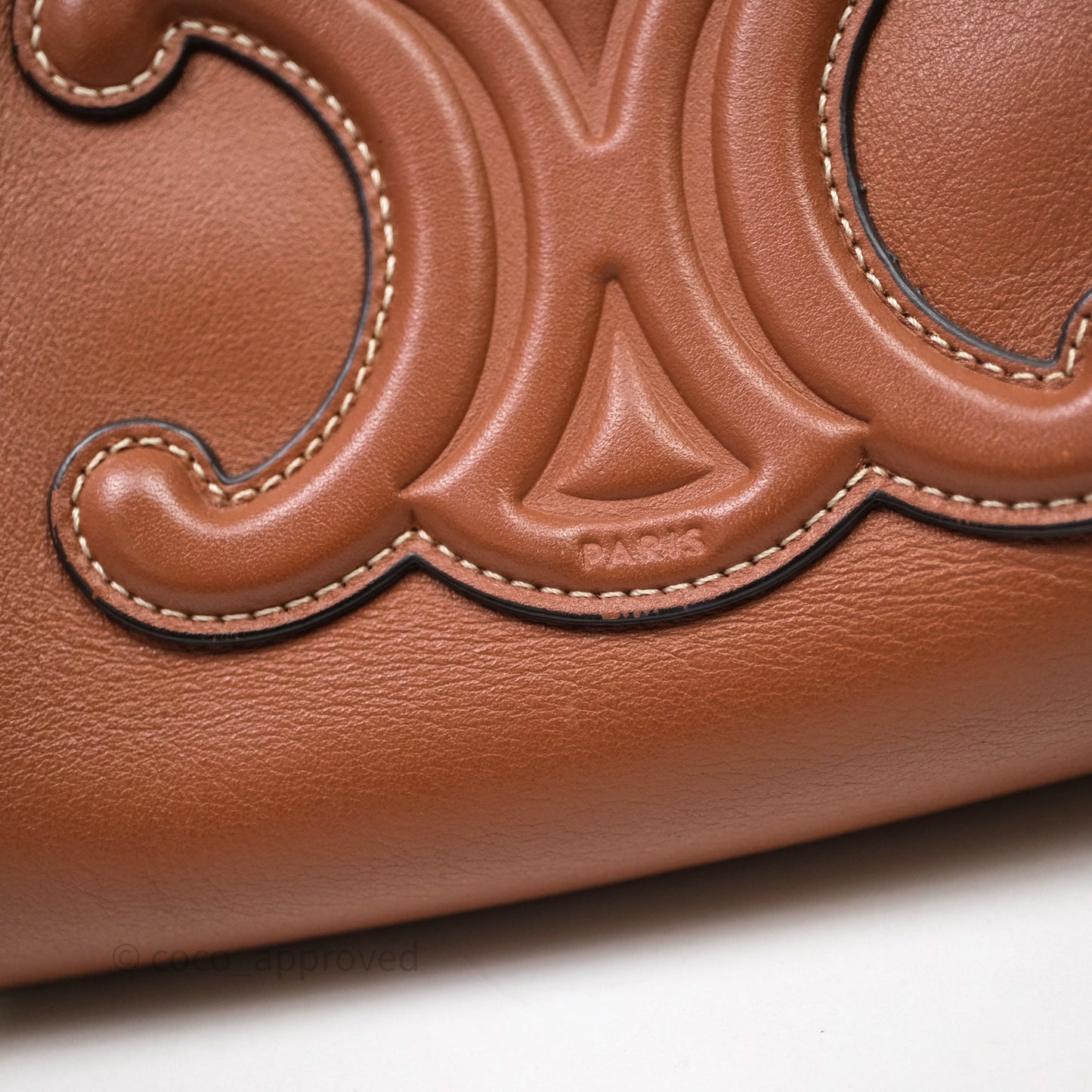 Celine Drawstring Cabas Tote Bag Triomphe in Grained Calfskin Tan