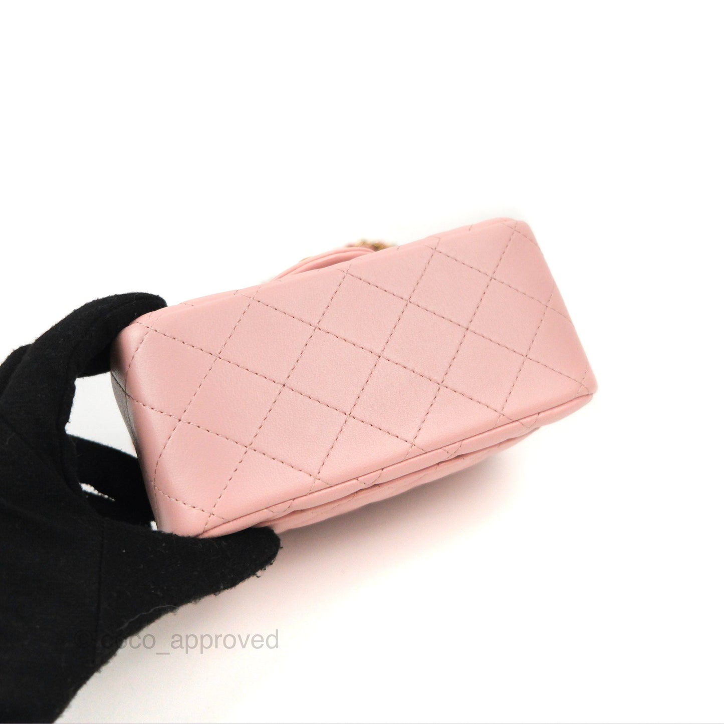 Chanel Quilted Mini Square Flap Pink Lambskin Gold Hardware
