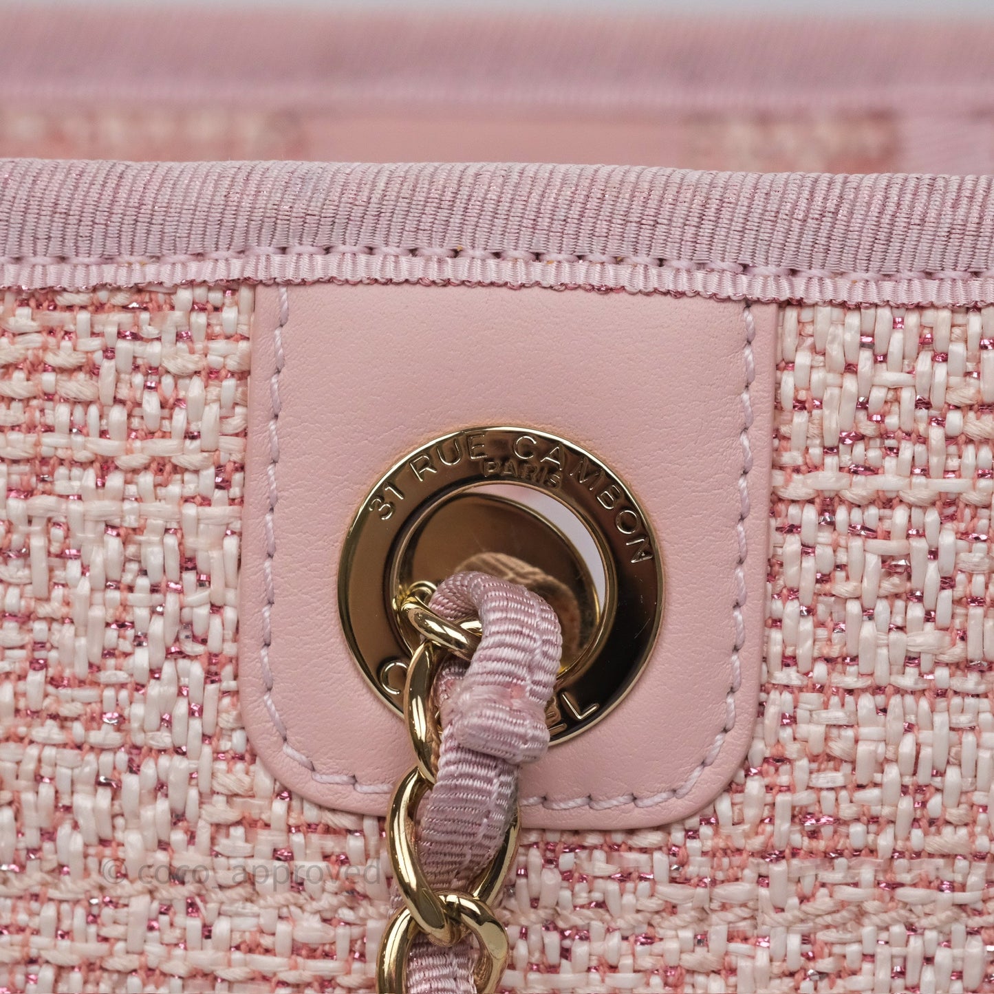Chanel Medium Deauville Pink Glitter Raffia Gold Hardware