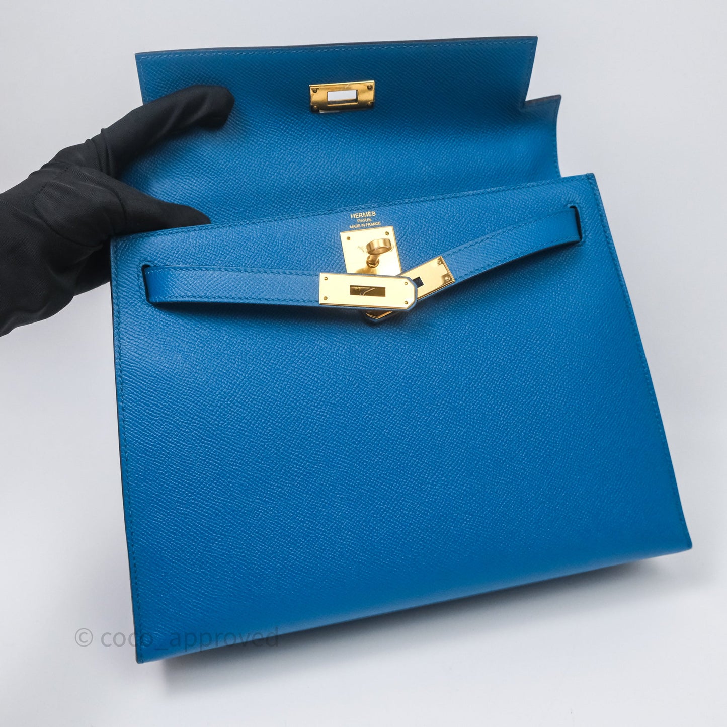 Hermès Kelly 28 Blue Epsom Gold Hardware