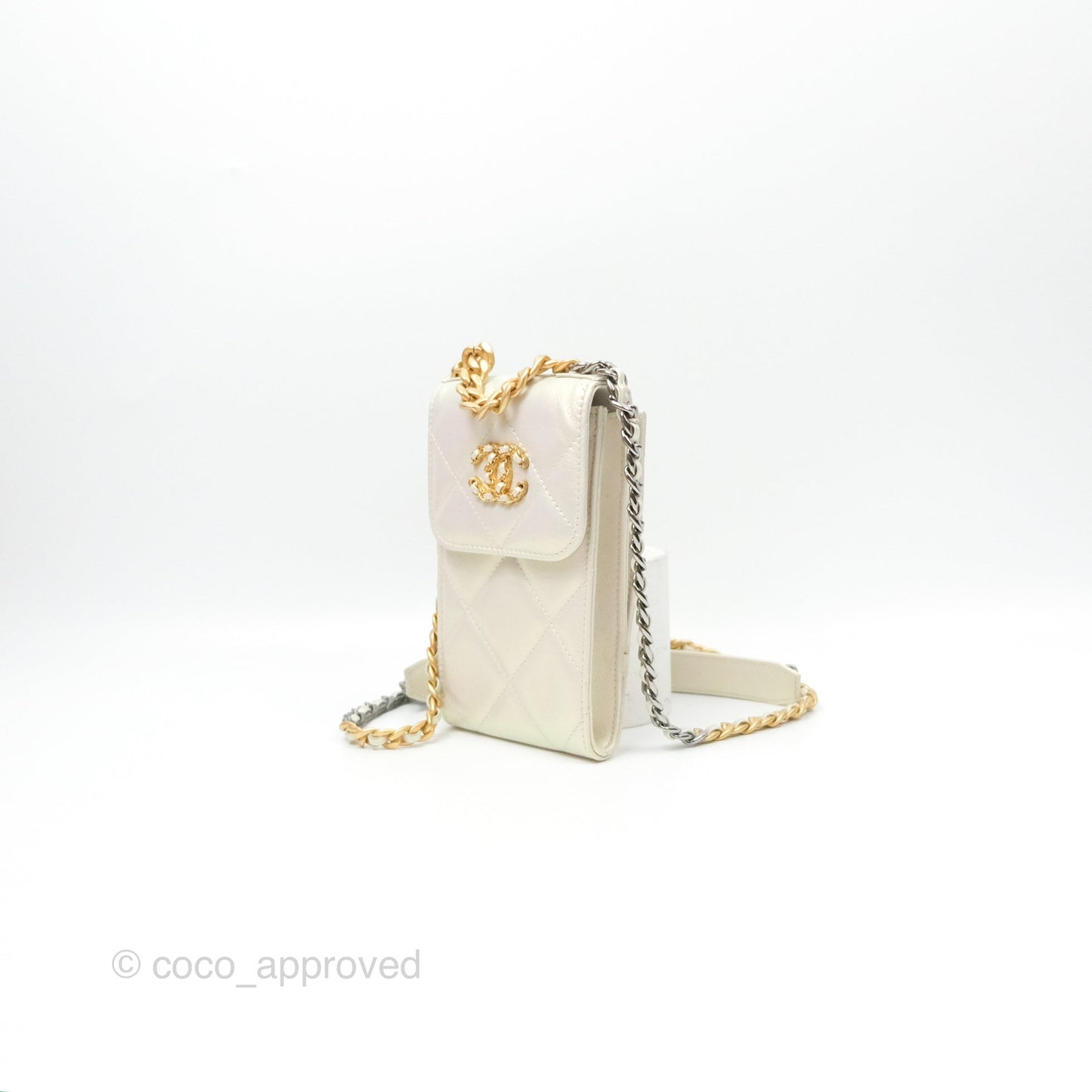 Chanel 19 Phone Holder Iridescent Ivory Mixed Hardware